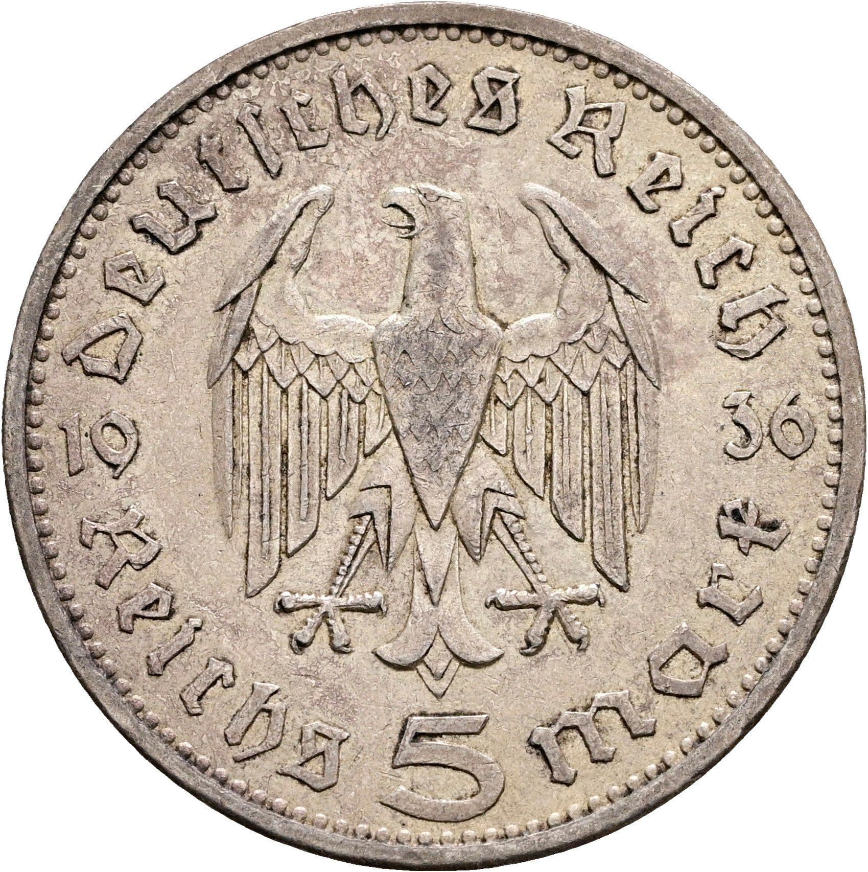 5 Reichsmark Berlin 1936 A – Rückseite