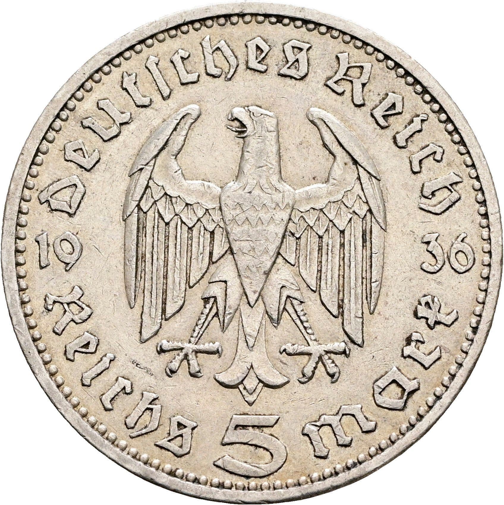 5 Reichsmark Berlin 1936 A – Rückseite