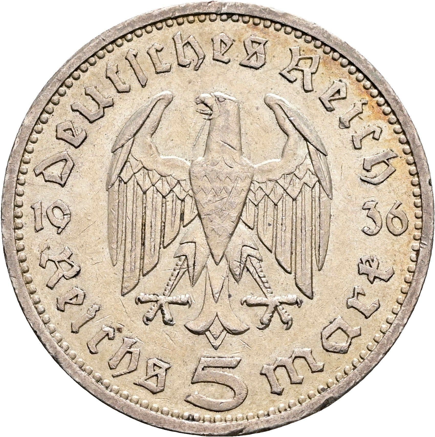 5 Reichsmark Berlin 1936 A – Rückseite
