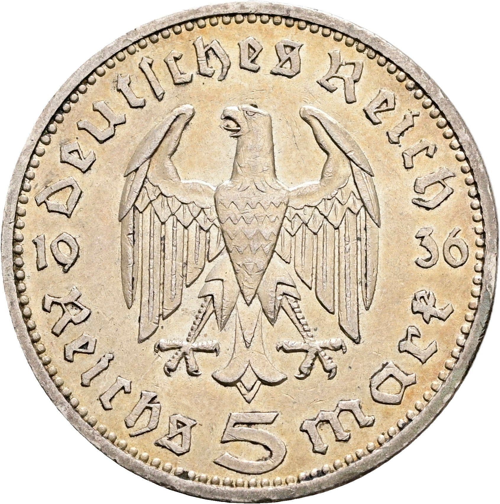 5 Reichsmark Berlin 1936 A – Rückseite