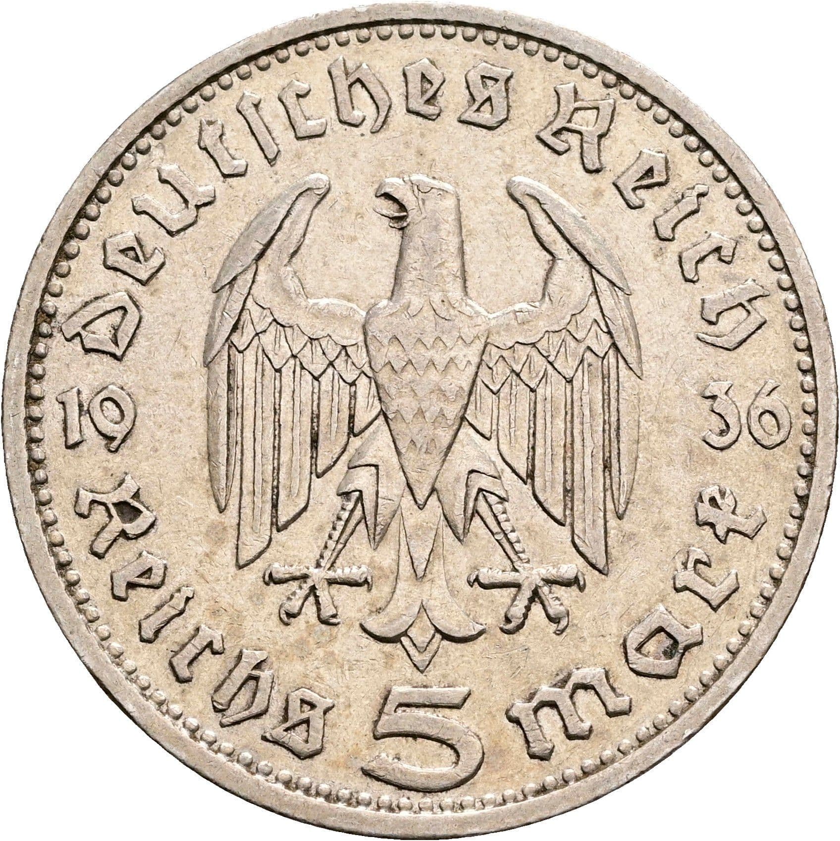 5 Reichsmark München 1936 D – Rückseite