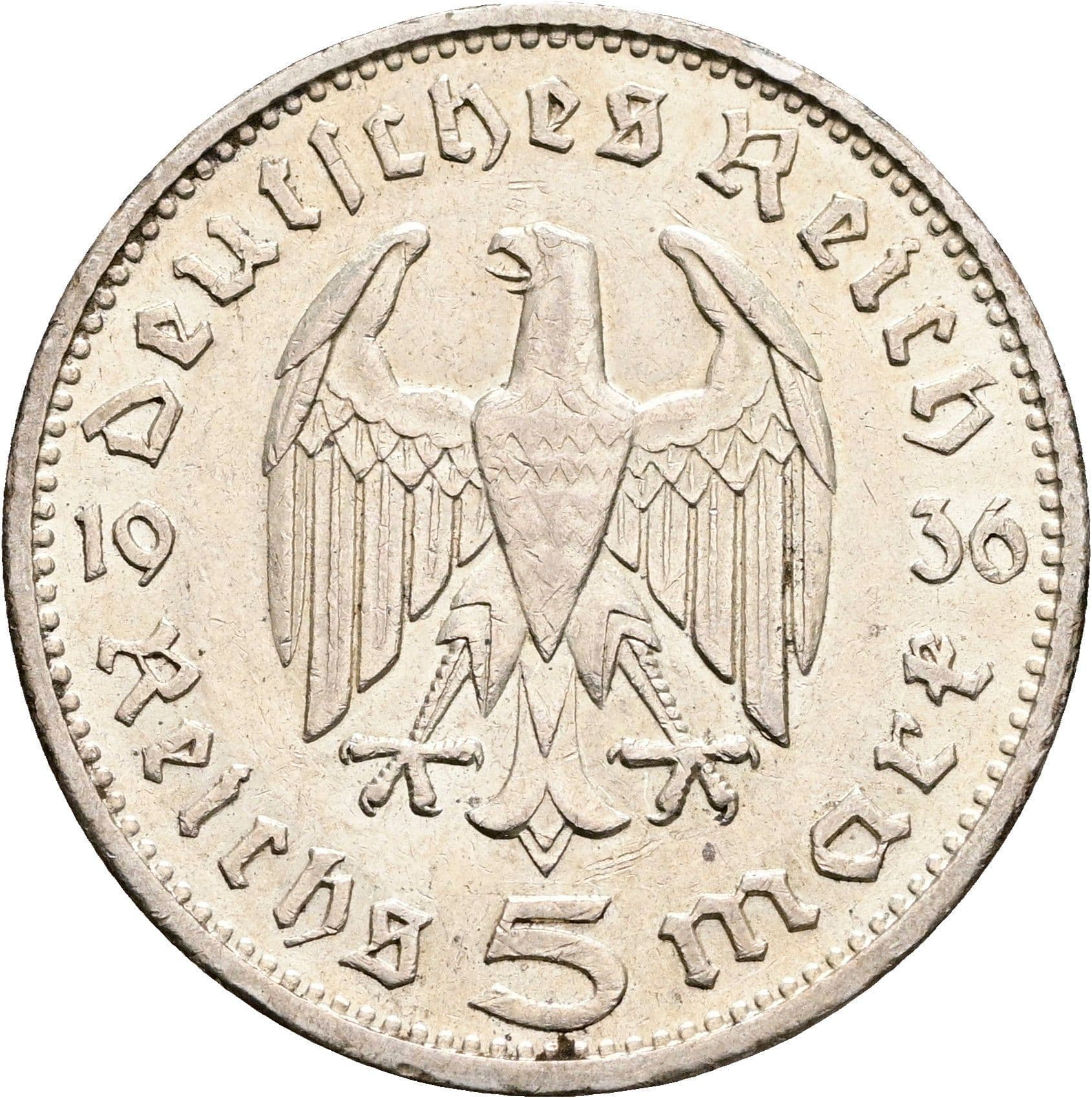 5 Reichsmark Karlsruhe 1936 G – Rückseite