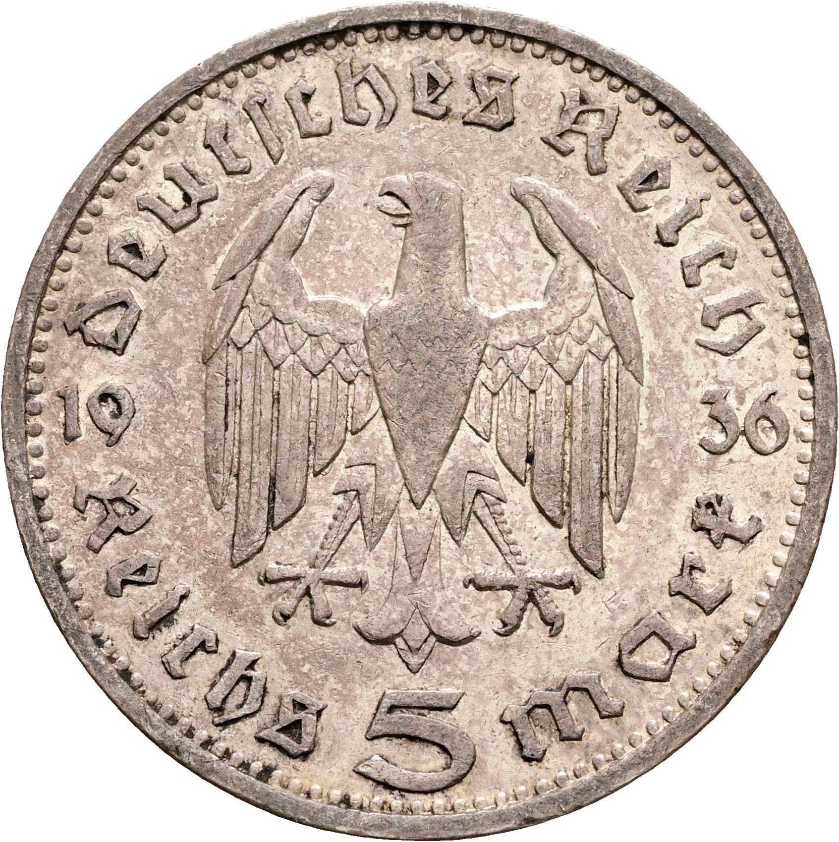 5 Reichsmark Karlsruhe 1936 G – Rückseite