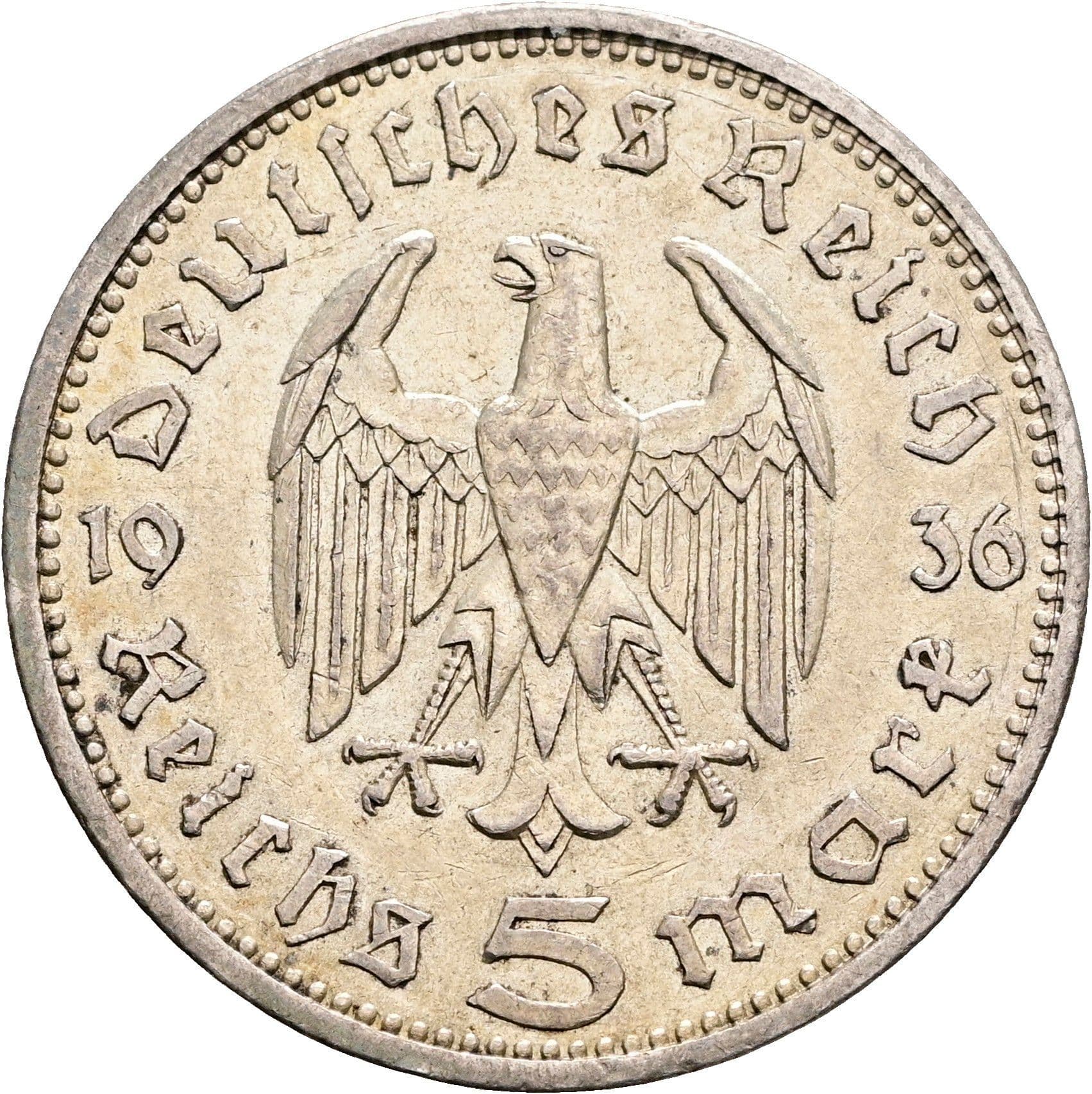 5 Reichsmark Berlin 1936 A – Rückseite