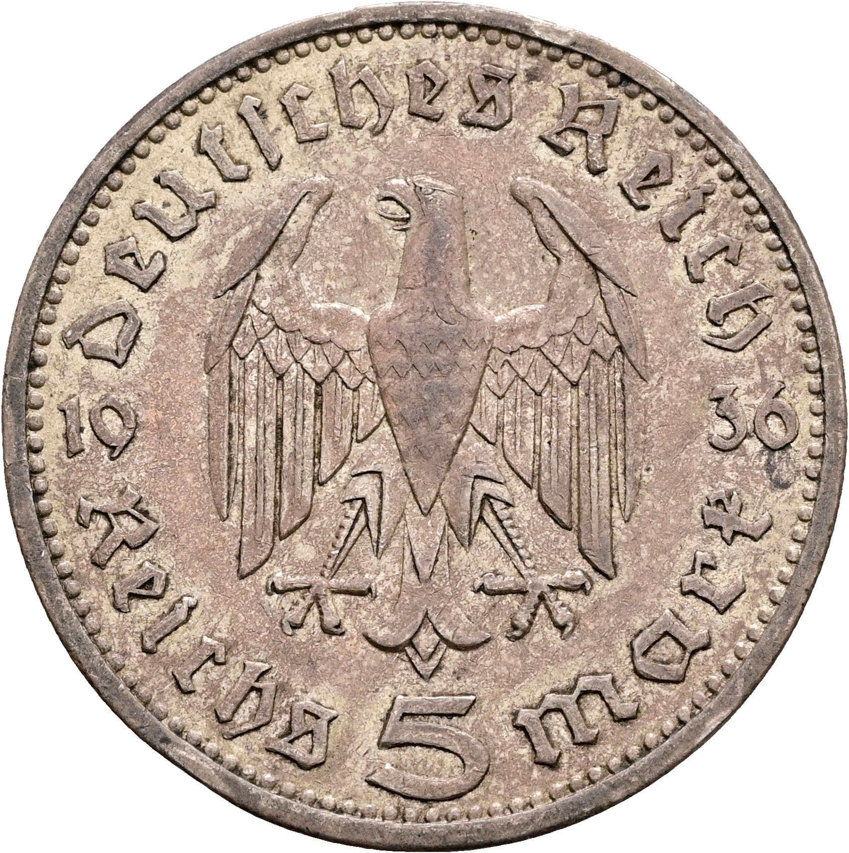 5 Reichsmark Berlin 1936 A – Rückseite