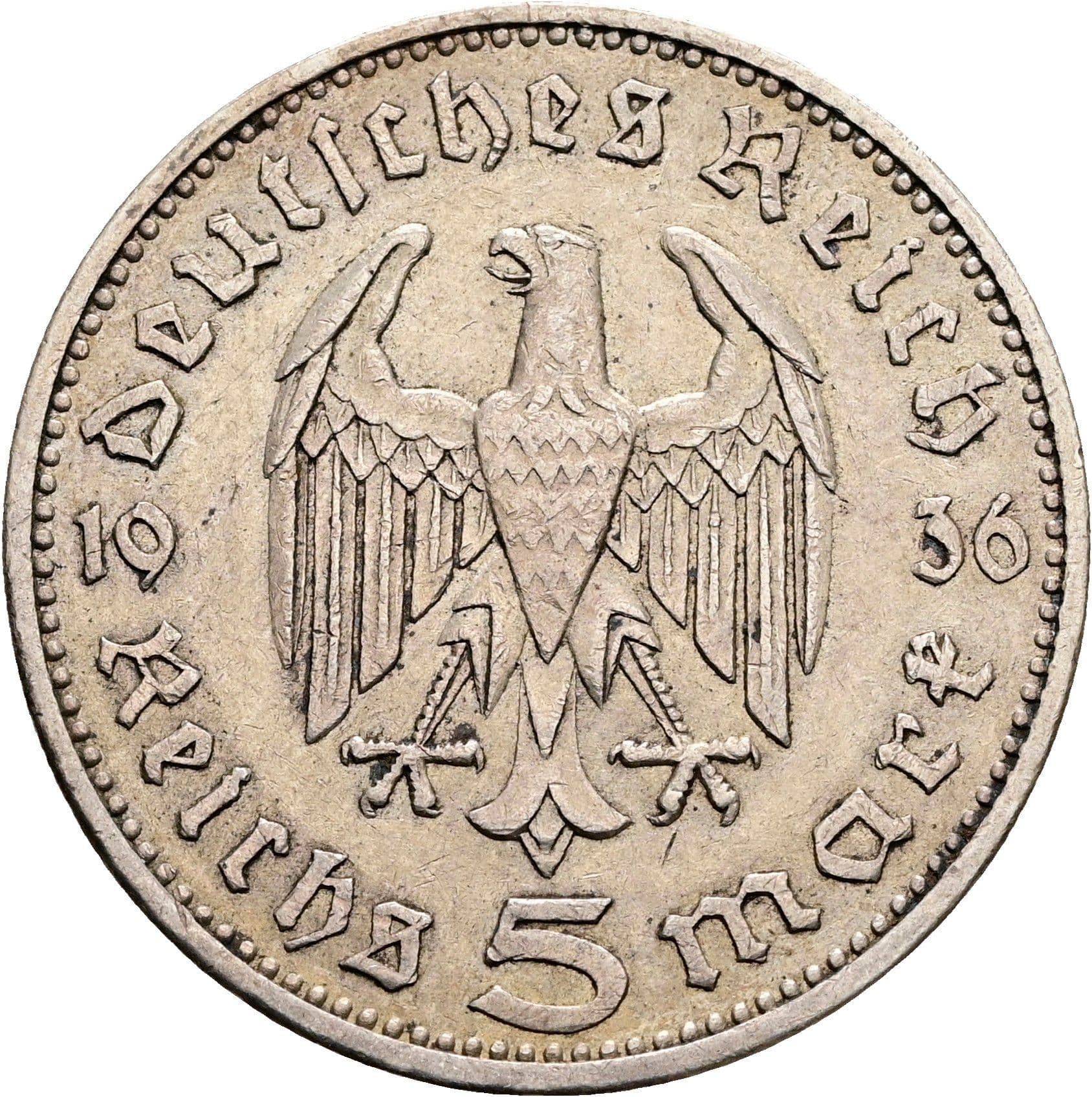 5 Reichsmark Berlin 1936 A – Rückseite
