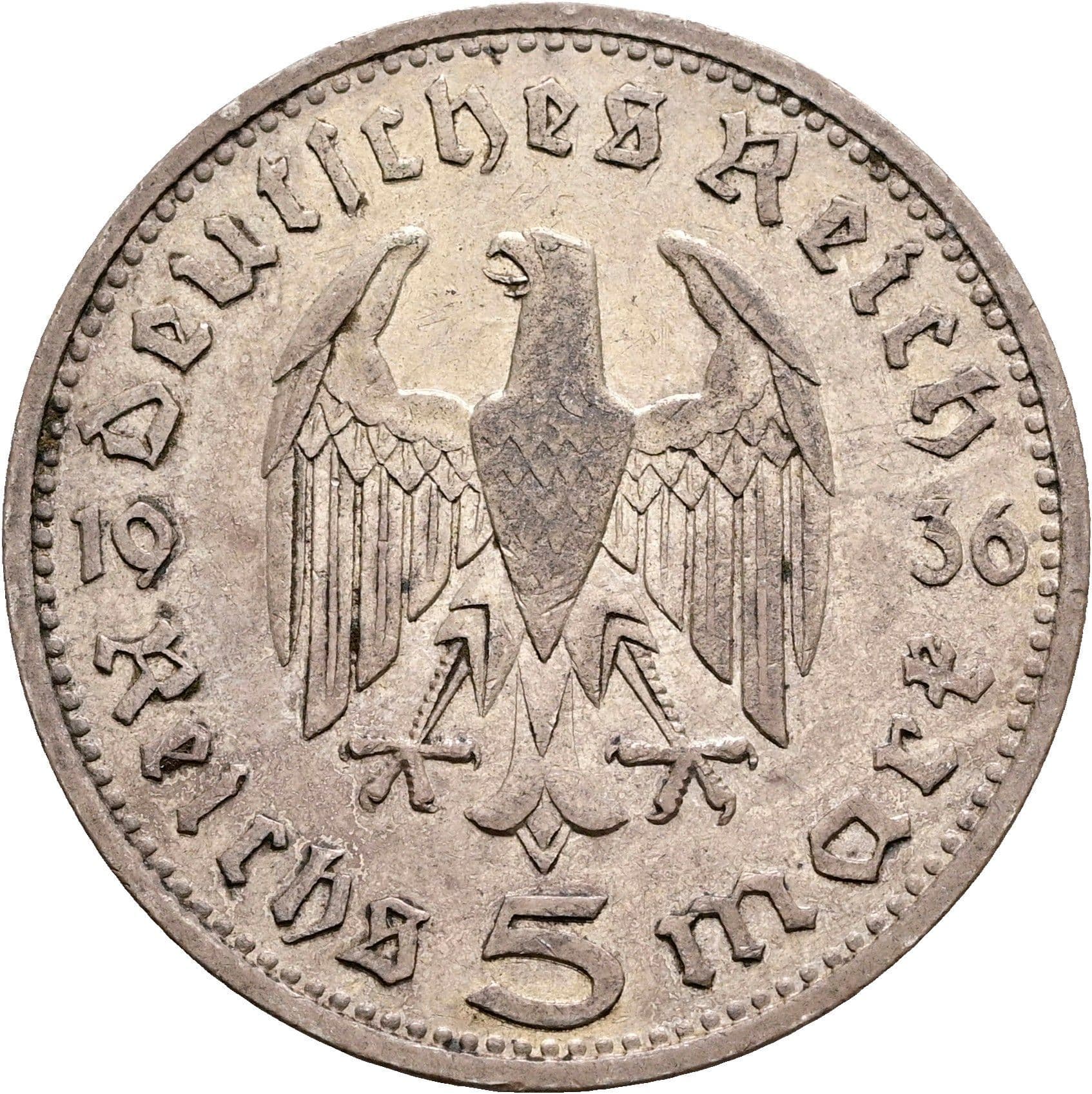 5 Reichsmark München 1936 D – Rückseite