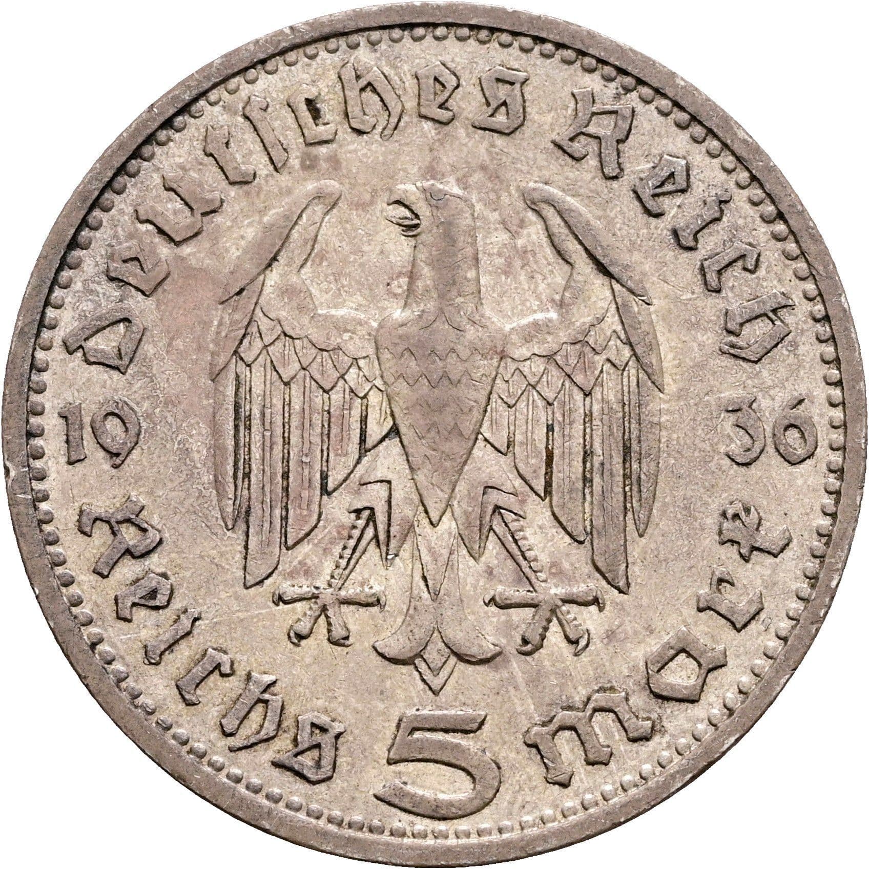 5 Reichsmark München 1936 D – Rückseite
