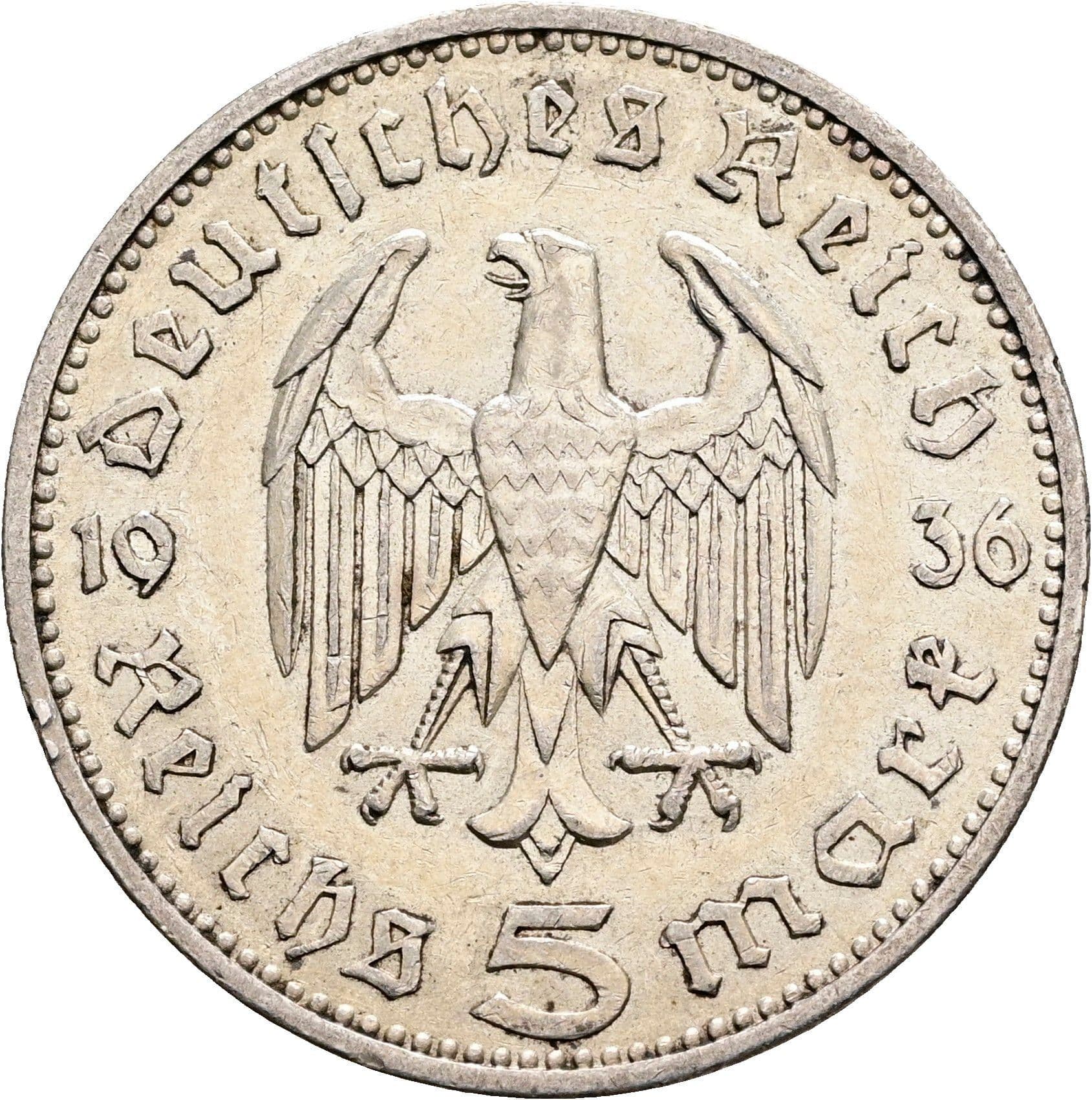 5 Reichsmark Berlin 1936 A – Rückseite