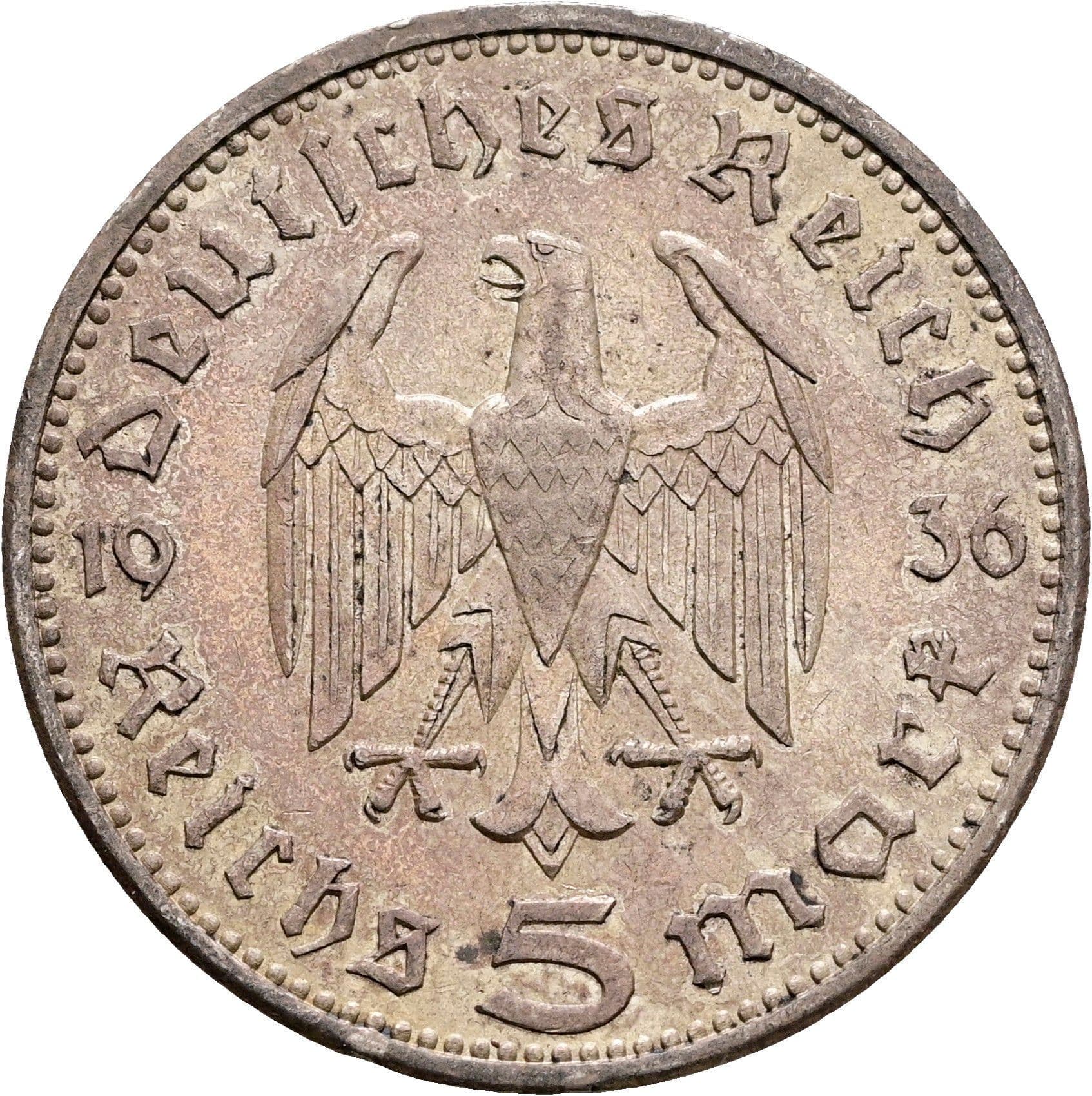 5 Reichsmark Berlin 1936 A – Rückseite