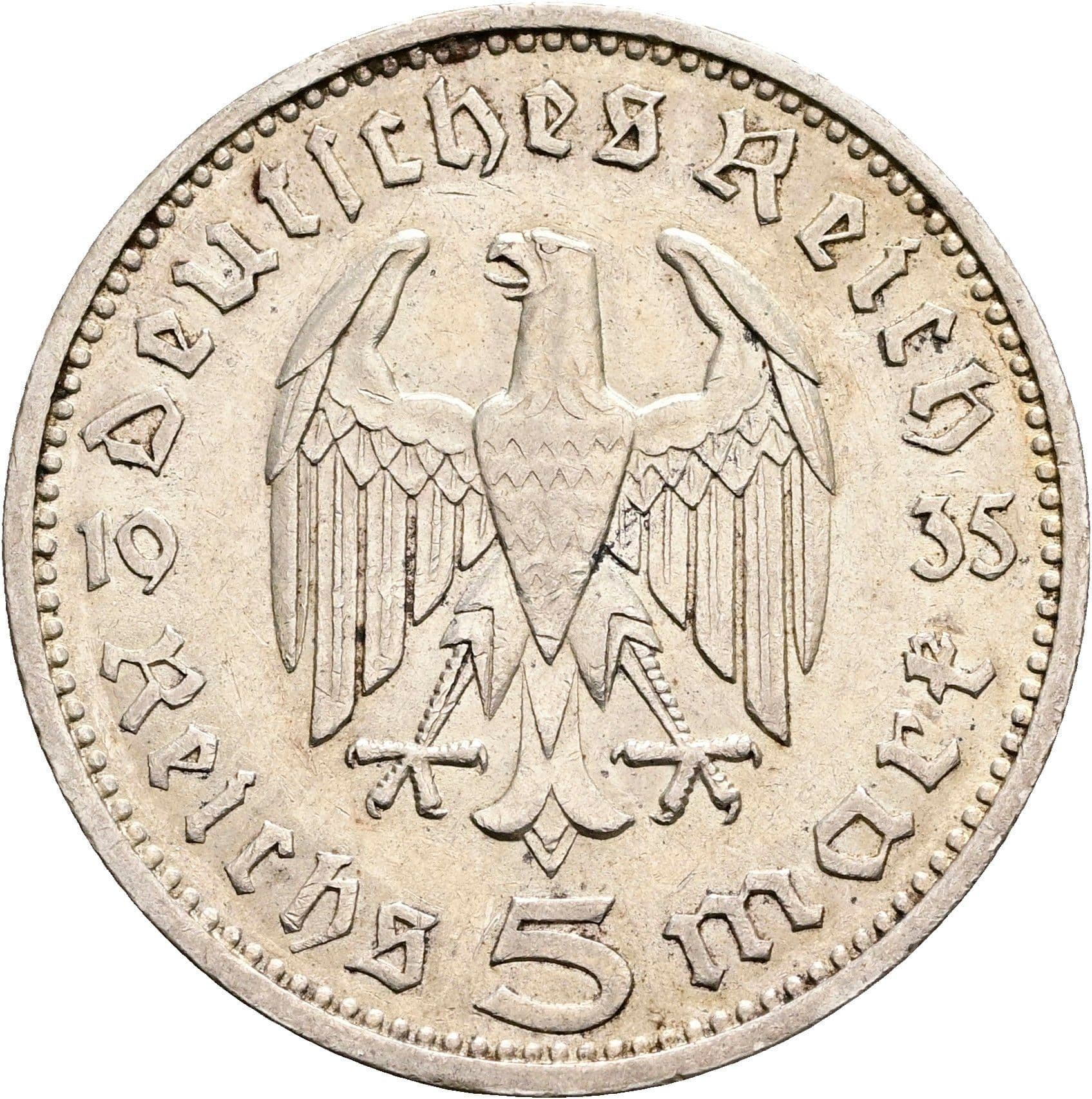 5 Reichsmark München 1935 F – Rückseite