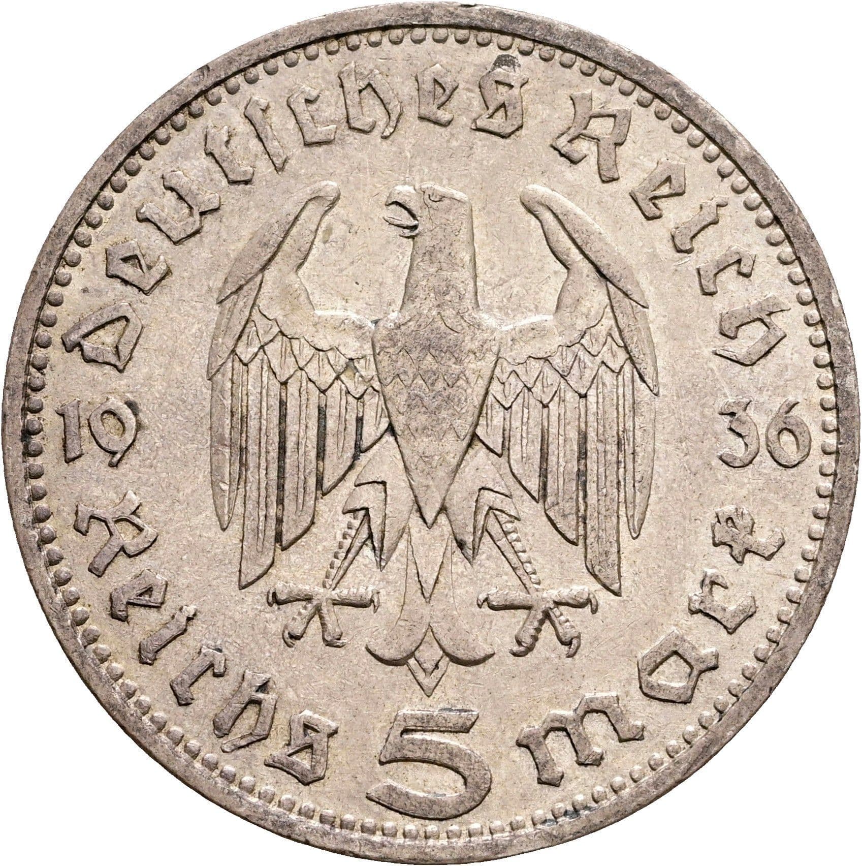 5 Reichsmark München 1936 D – Rückseite