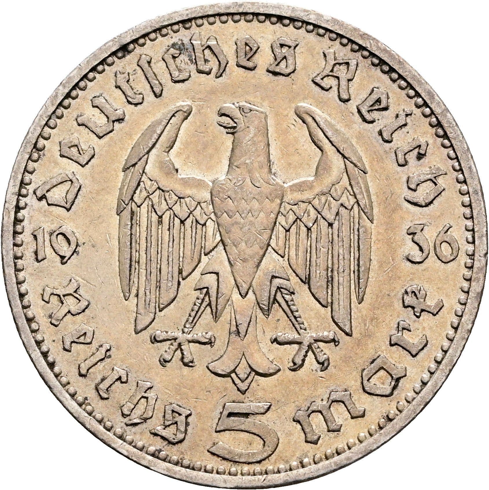 5 Reichsmark Berlin 1936 A – Rückseite