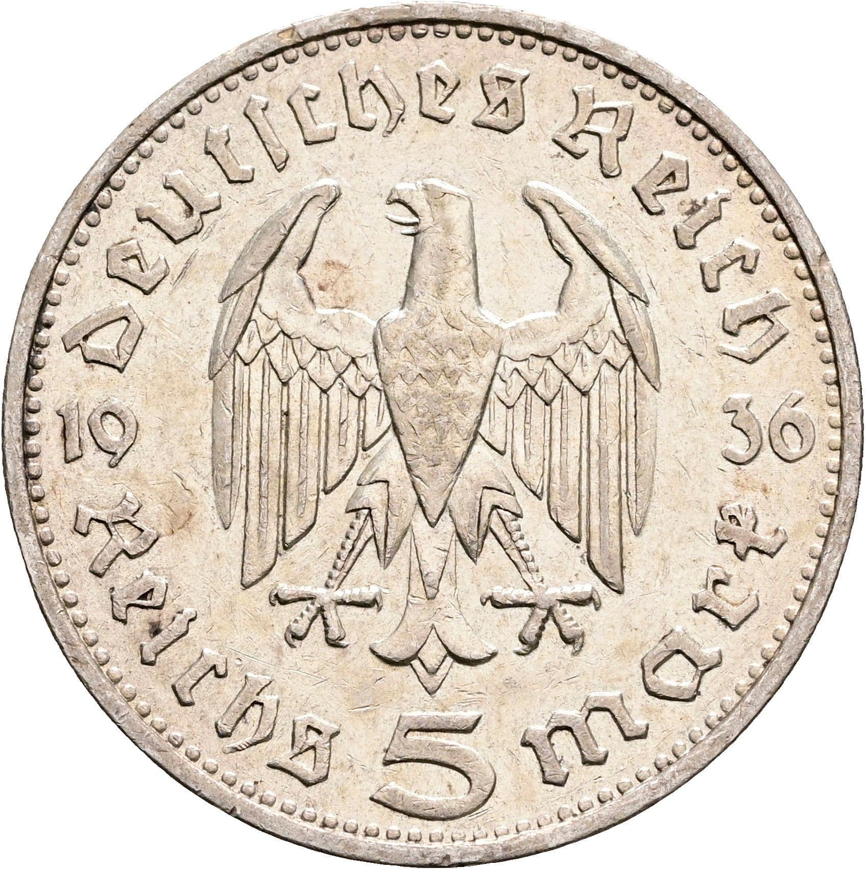 5 Reichsmark Stuttgart 1936 F – Rückseite
