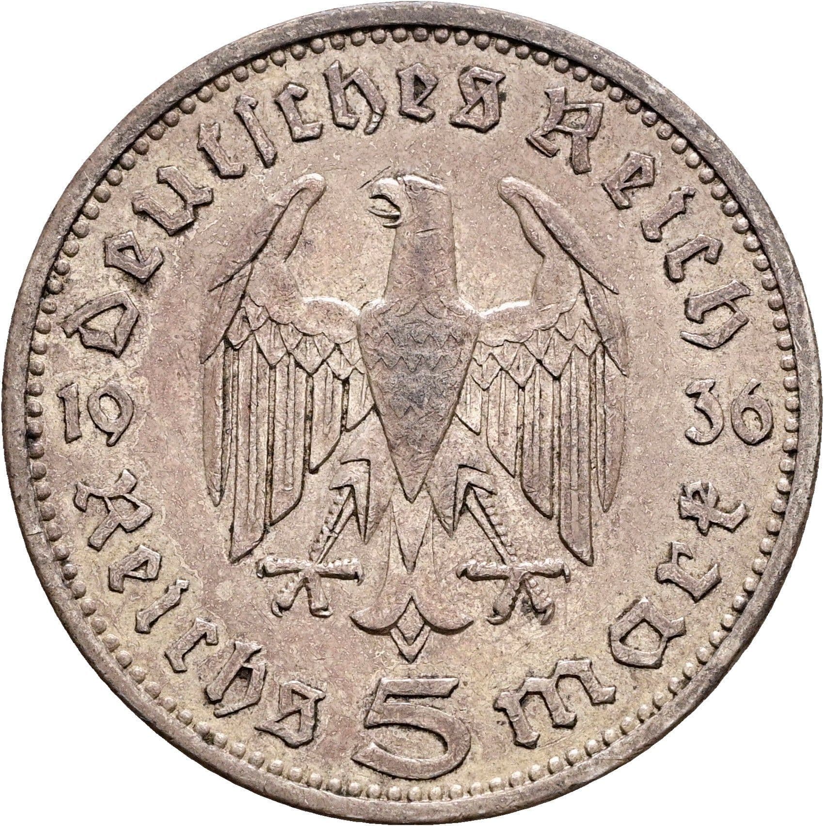 5 Reichsmark Berlin 1936 A – Rückseite