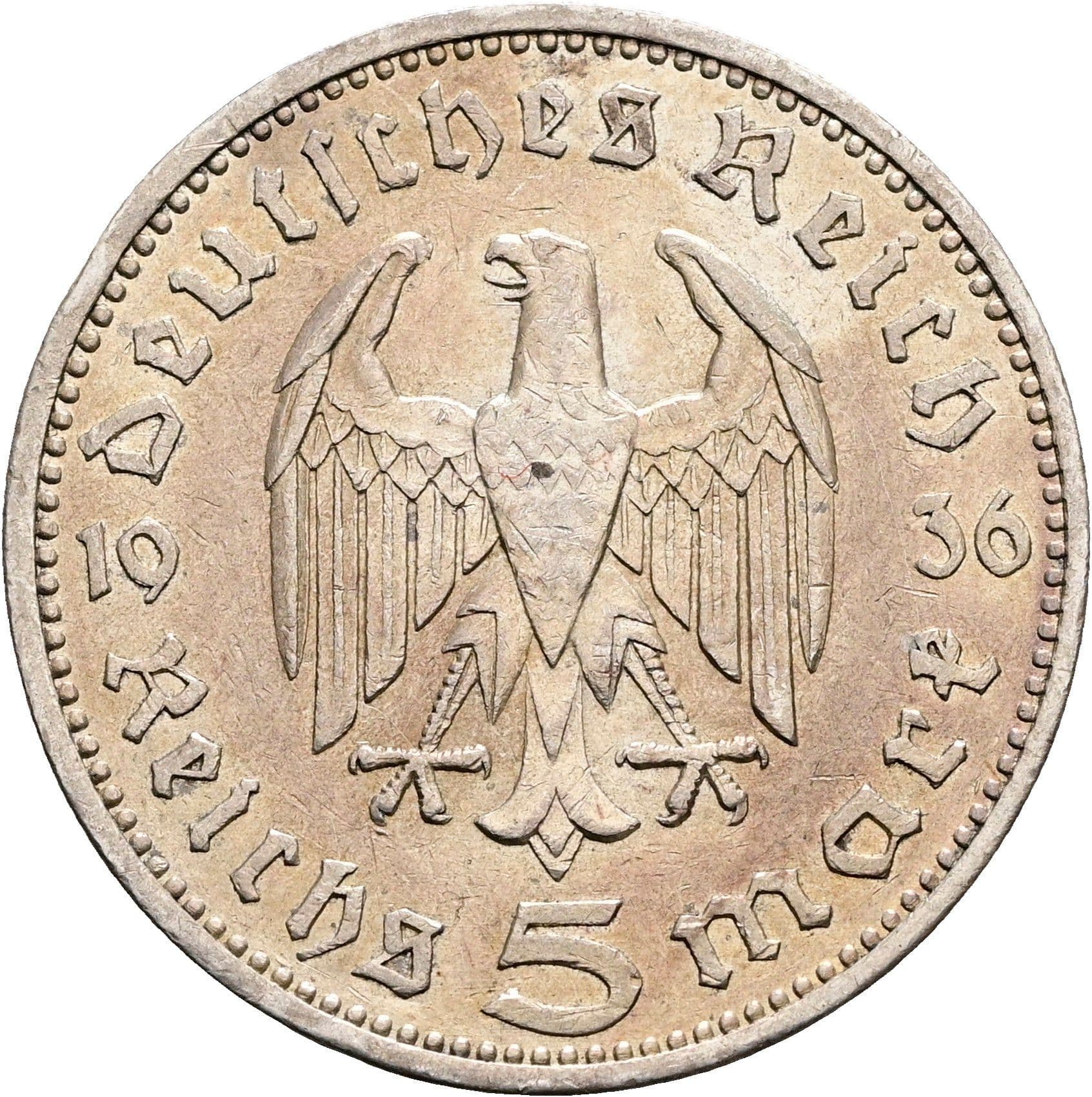 5 Reichsmark Berlin 1936 A – Rückseite