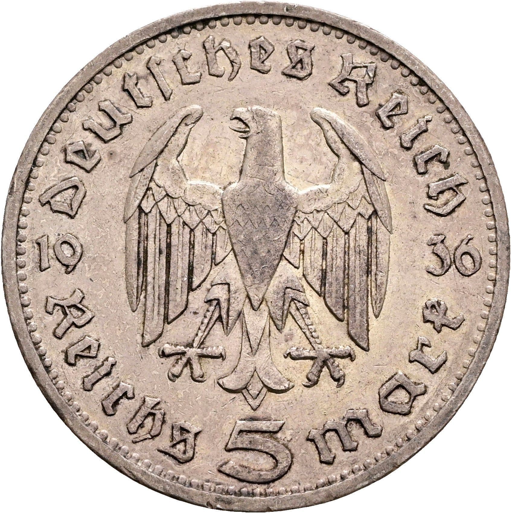 5 Reichsmark Karlsruhe 1936 G – Rückseite