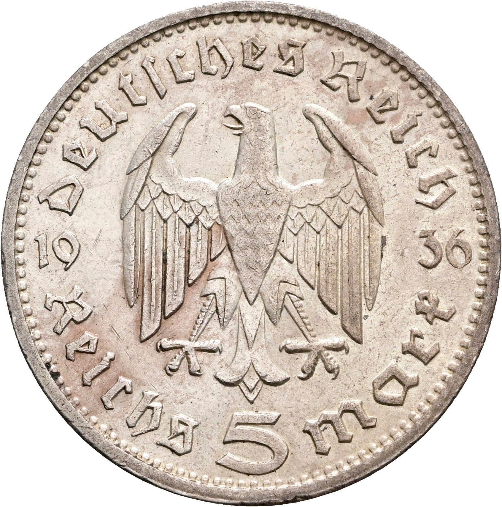 5 Reichsmark Karlsruhe 1936 G – Rückseite