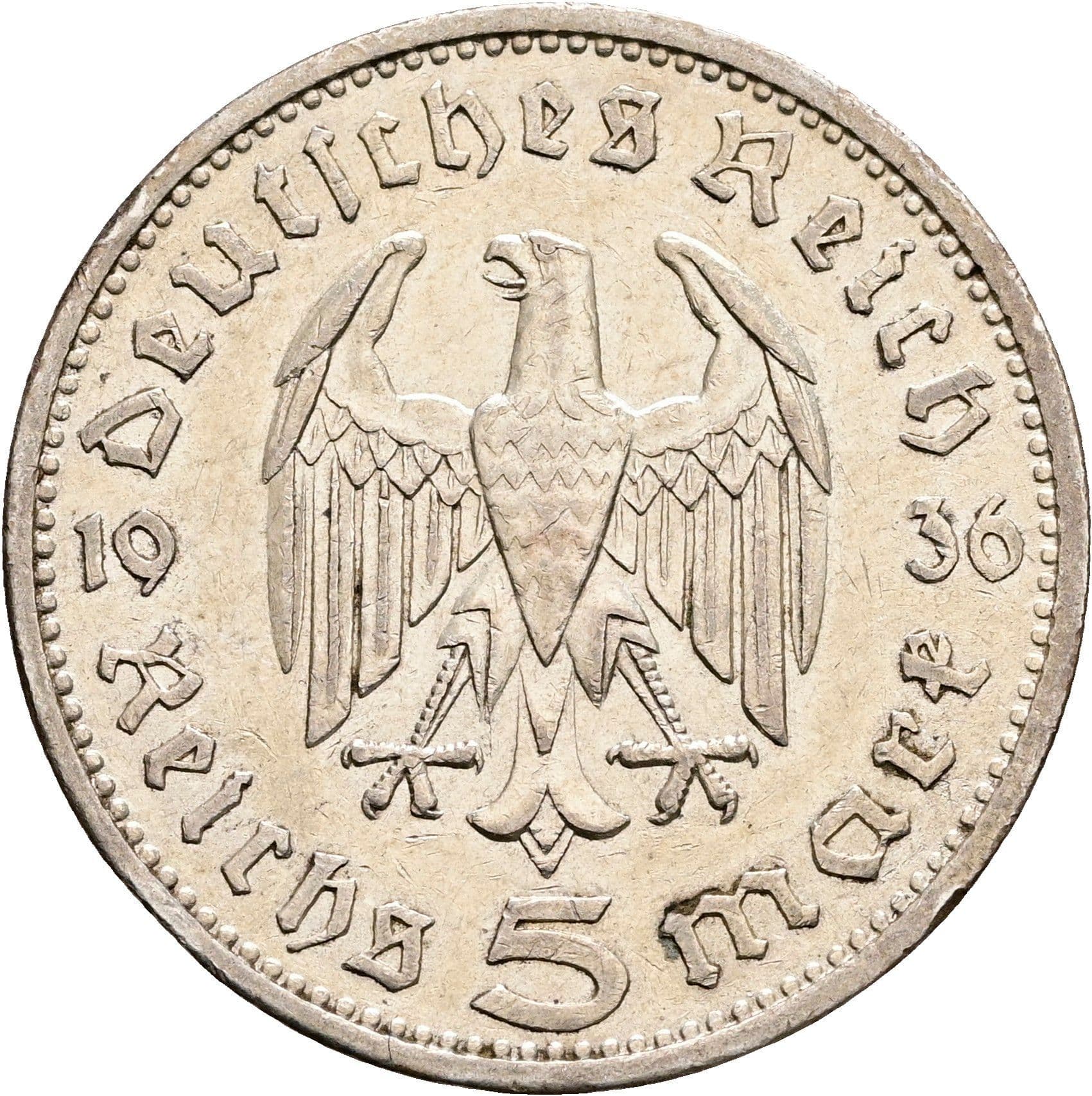 5 Reichsmark Berlin 1936 A – Rückseite