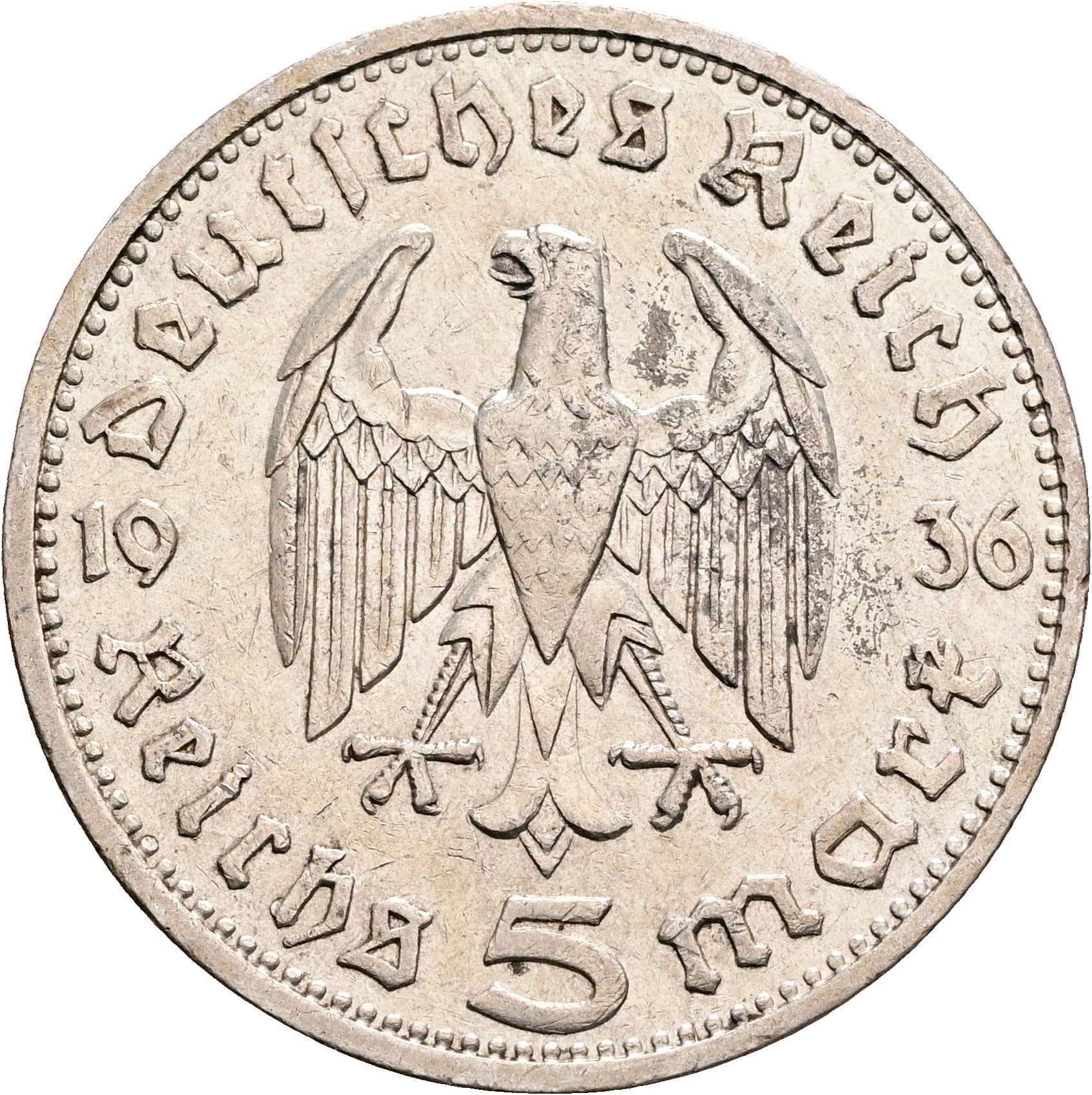 5 Reichsmark München 1936 D – Rückseite
