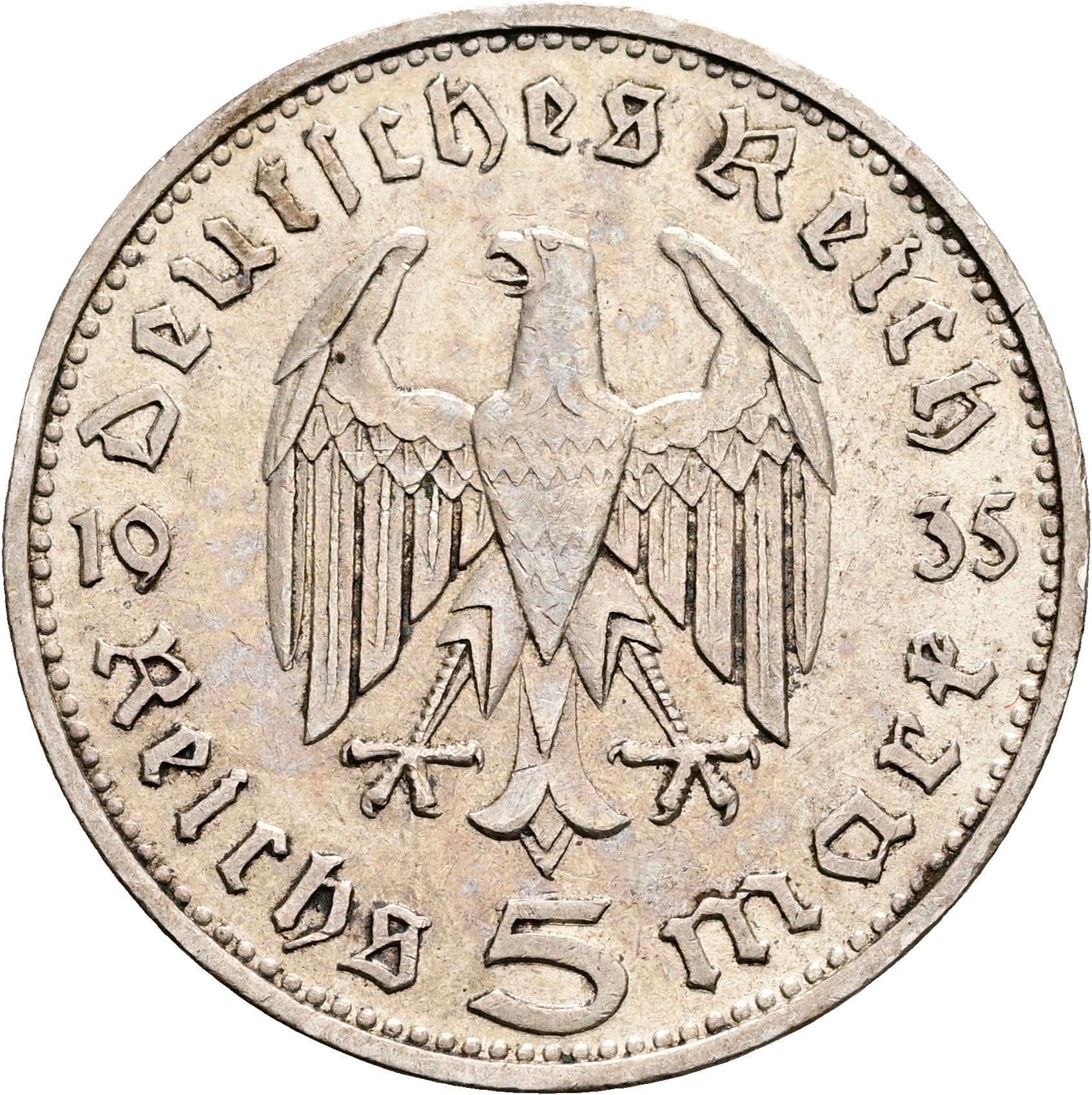 5 Reichsmark München 1935 D – Rückseite