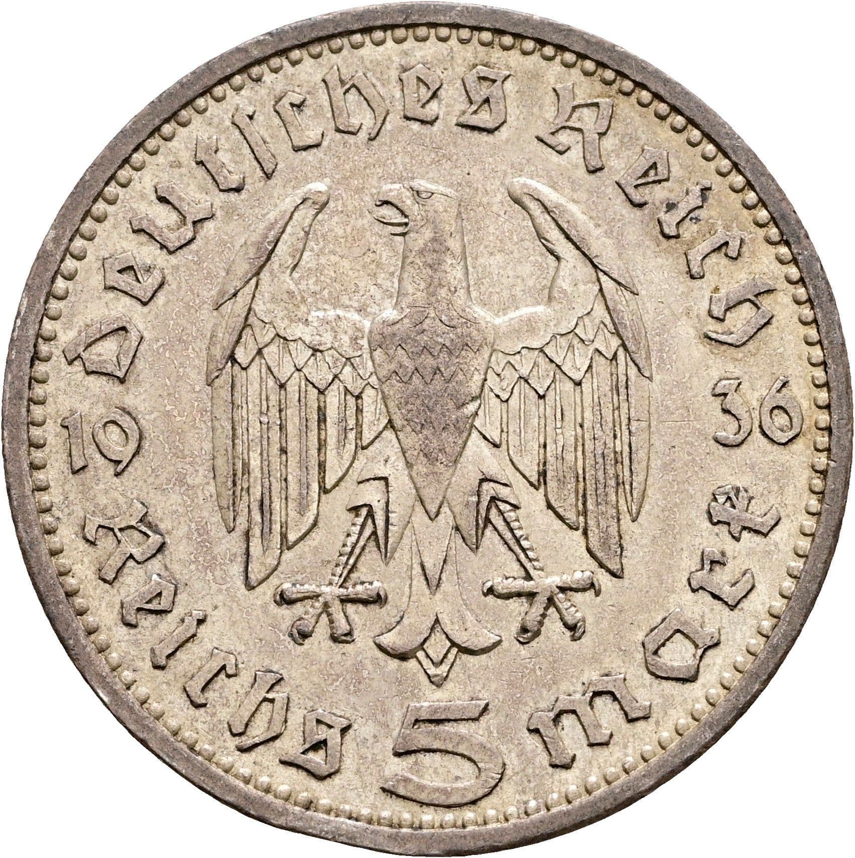 5 Reichsmark Berlin 1936 A – Rückseite