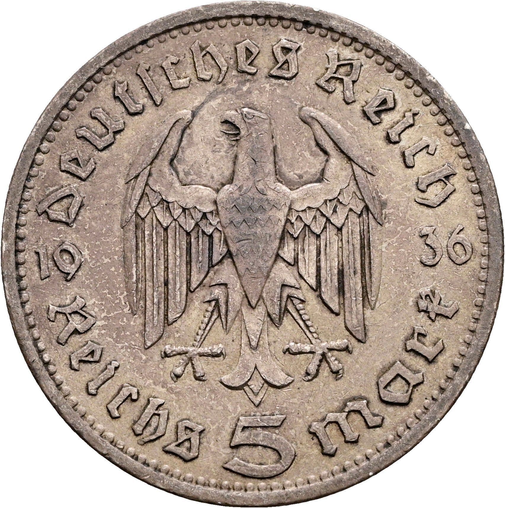 5 Reichsmark Berlin 1936 A – Rückseite