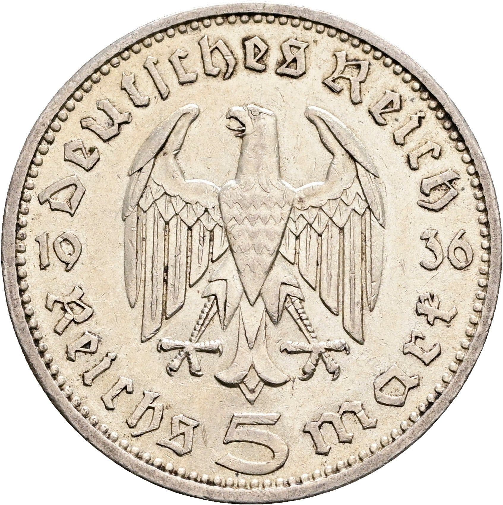 5 Reichsmark Berlin 1936 A – Rückseite