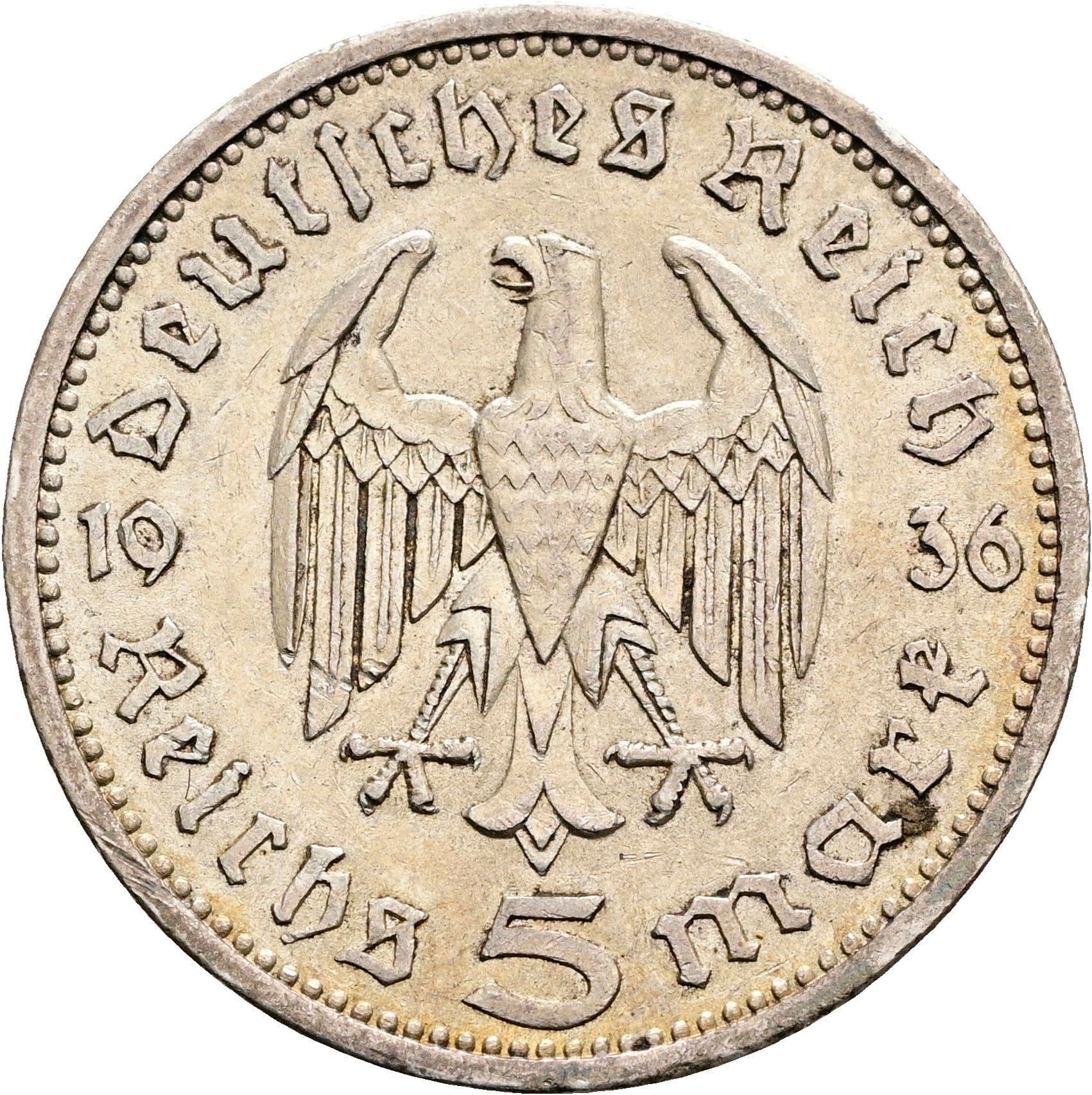 5 Reichsmark Berlin 1936 A – Rückseite