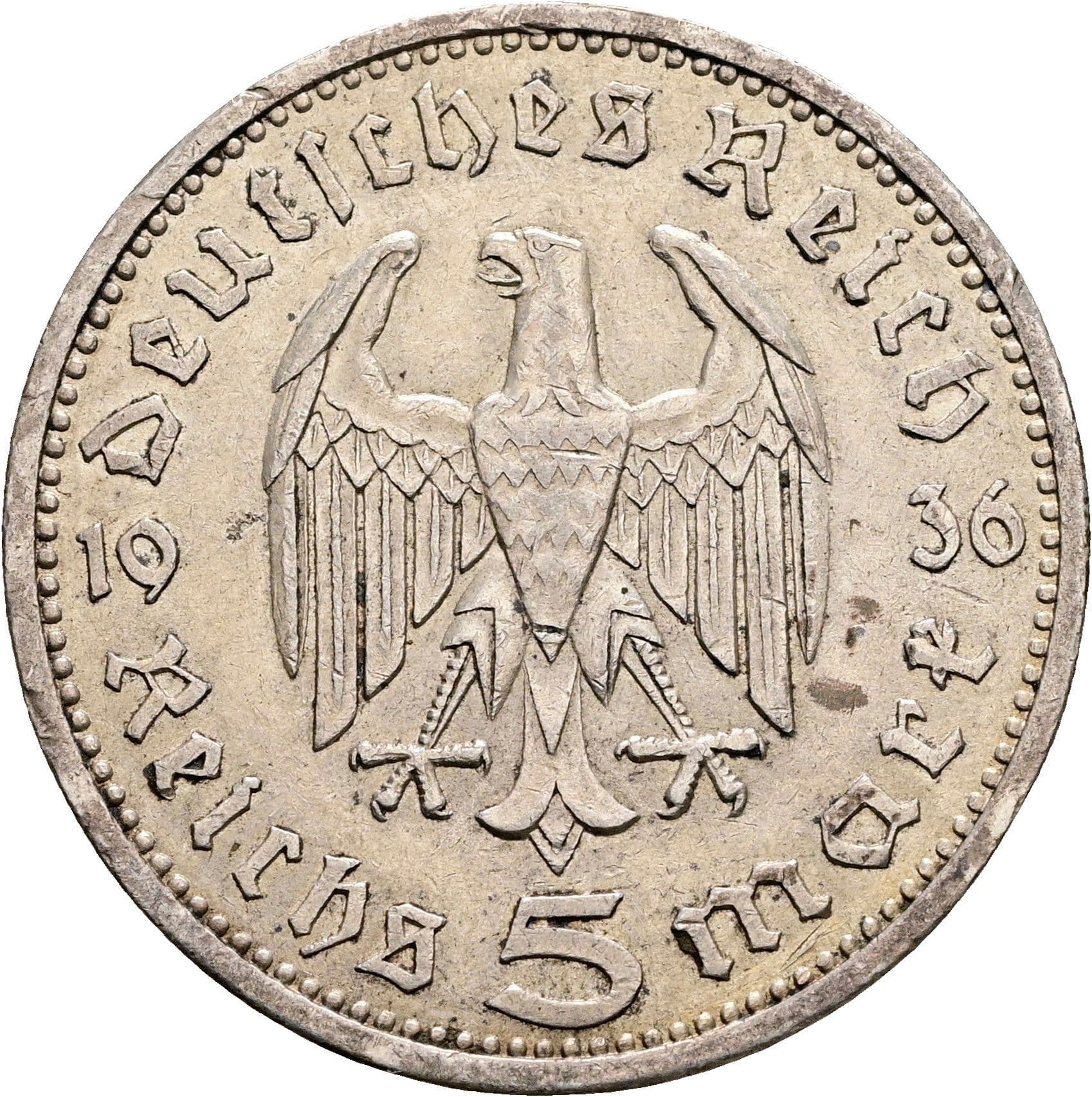 5 Reichsmark Berlin 1936 A – Rückseite