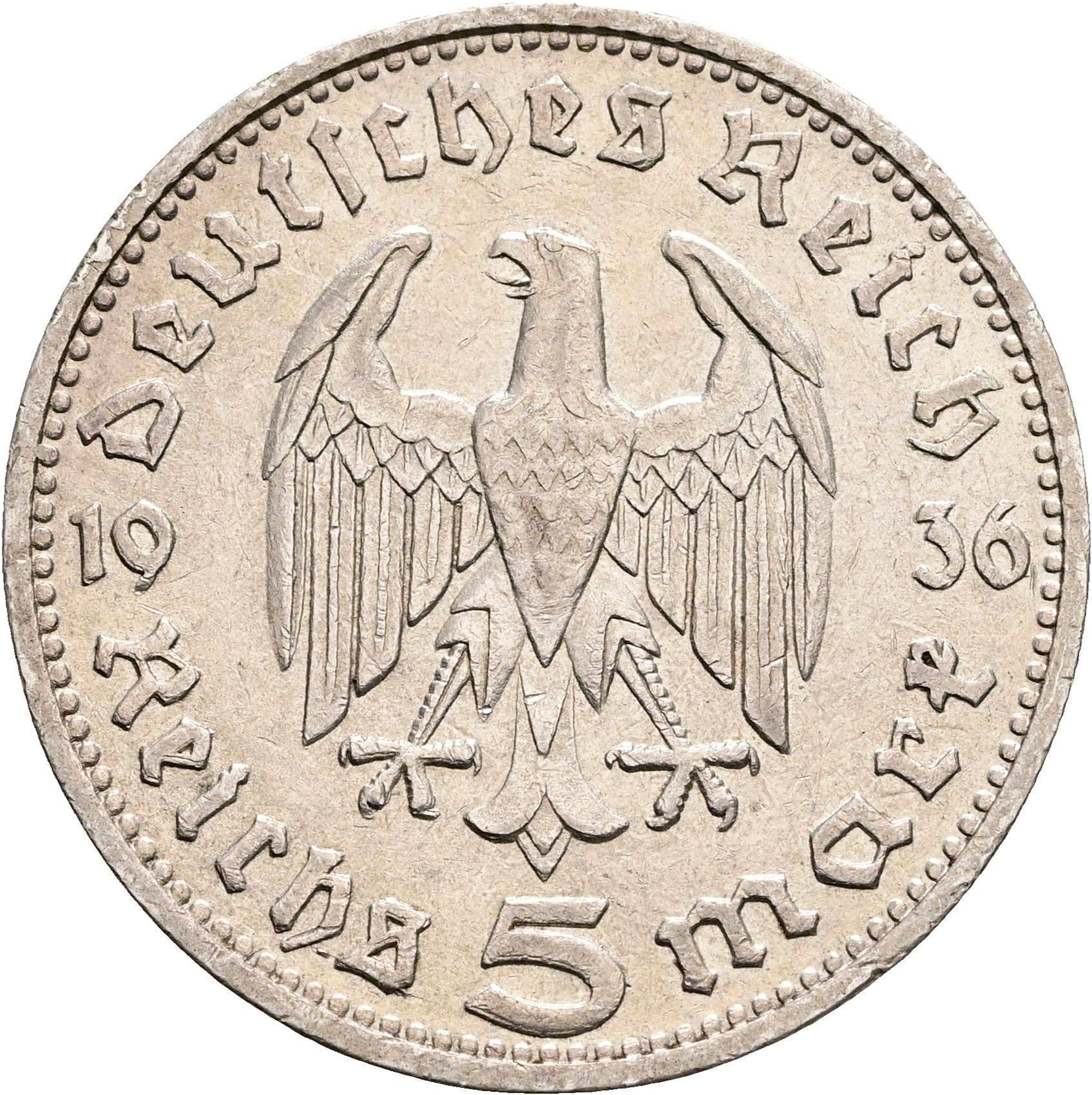 5 Reichsmark München 1936 D – Rückseite