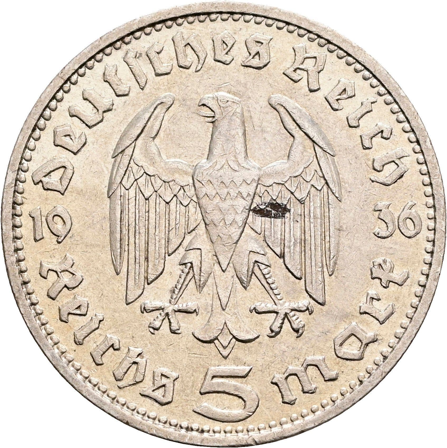 5 Reichsmark München 1936 D – Rückseite