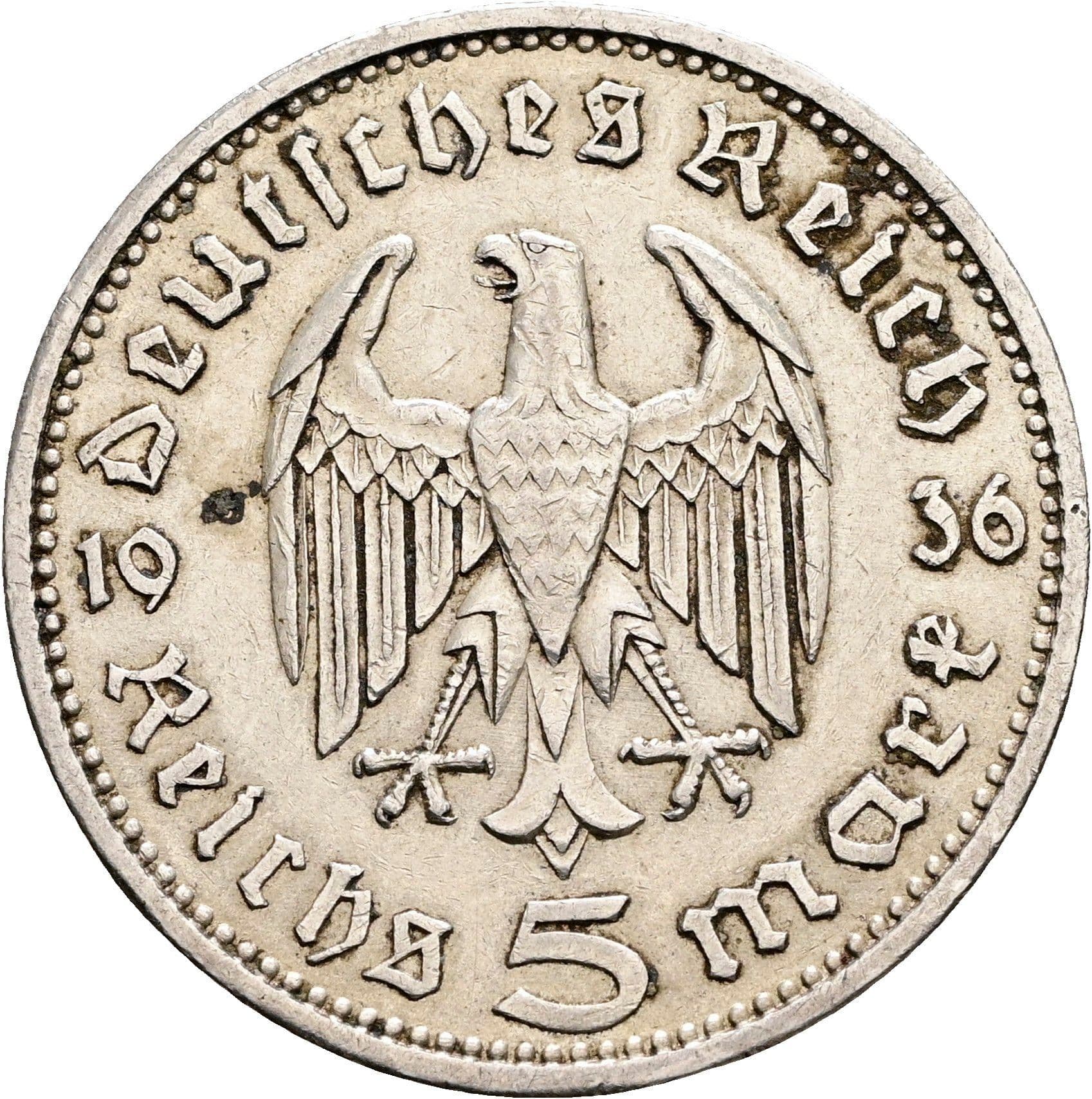 5 Reichsmark Berlin 1936 A – Rückseite
