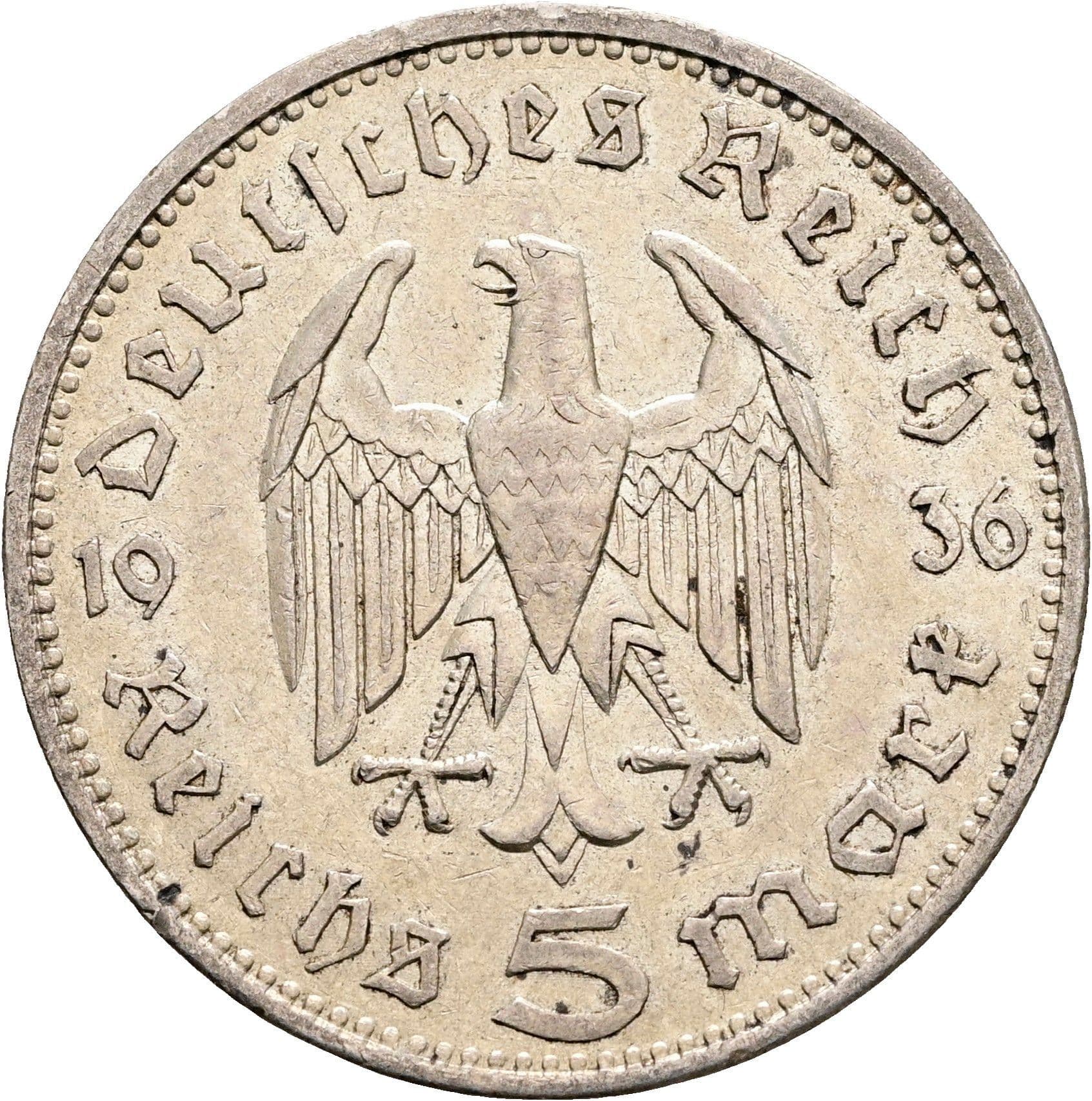 5 Reichsmark Berlin 1936 A – Rückseite