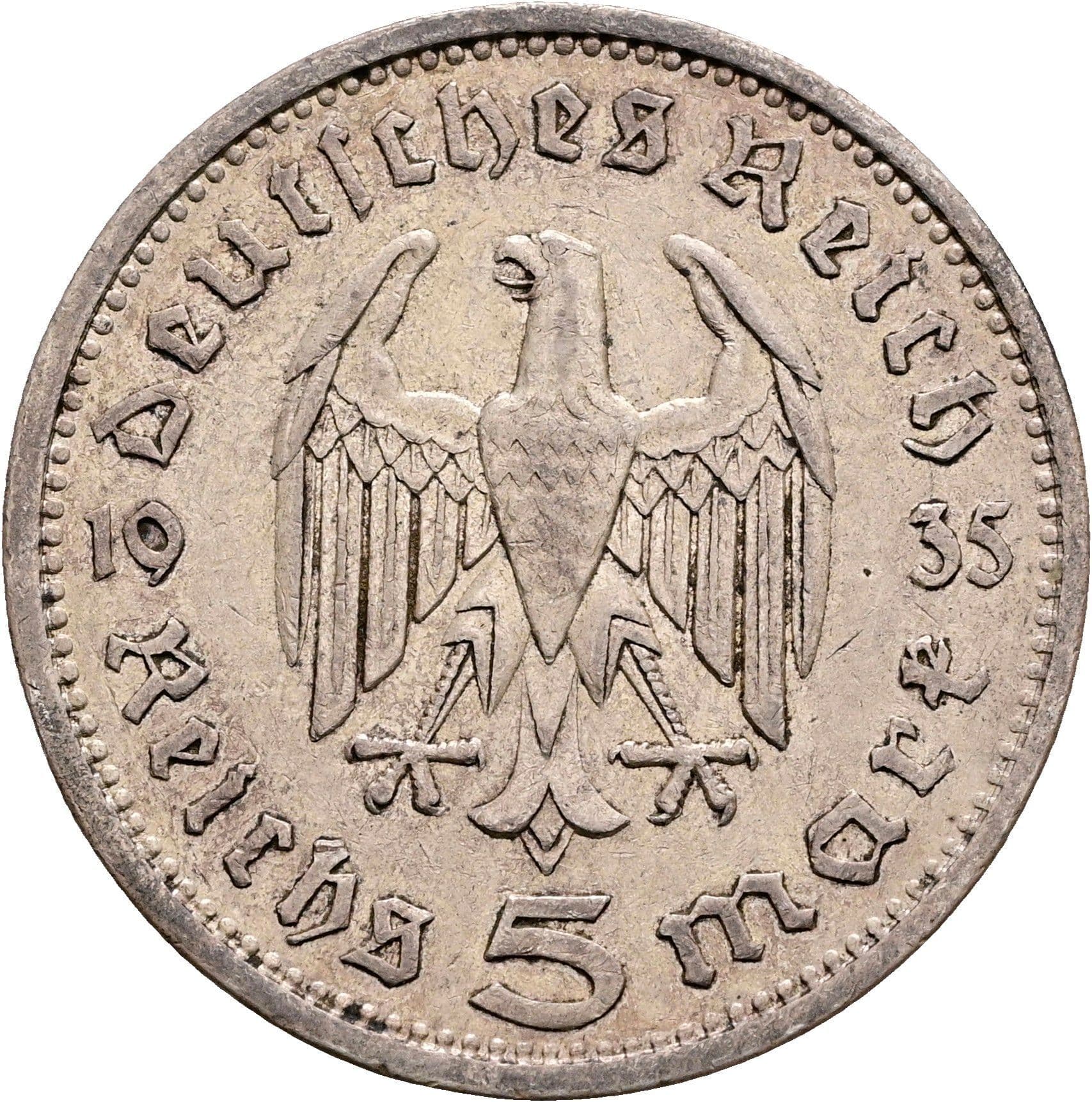 5 Reichsmark Stuttgart 1935 A – Rückseite