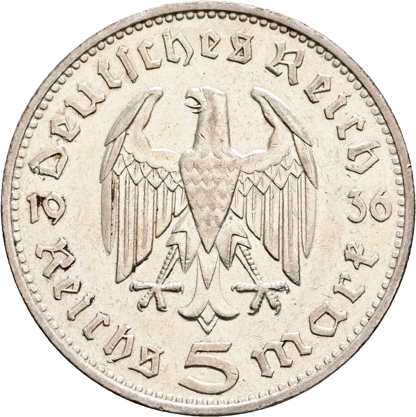 5 Reichsmark Stuttgart 1936 F – Rückseite