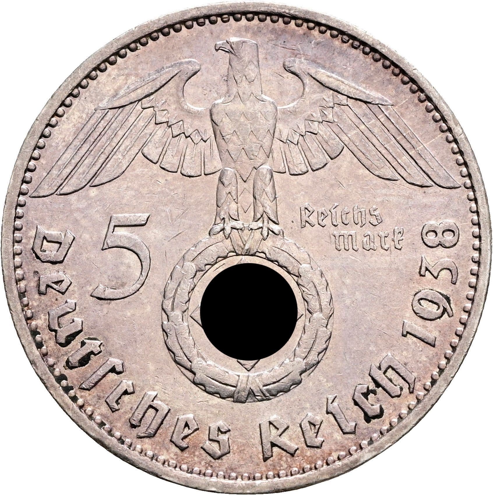 5 Reichsmark Stuttgart 1938 F – Rückseite