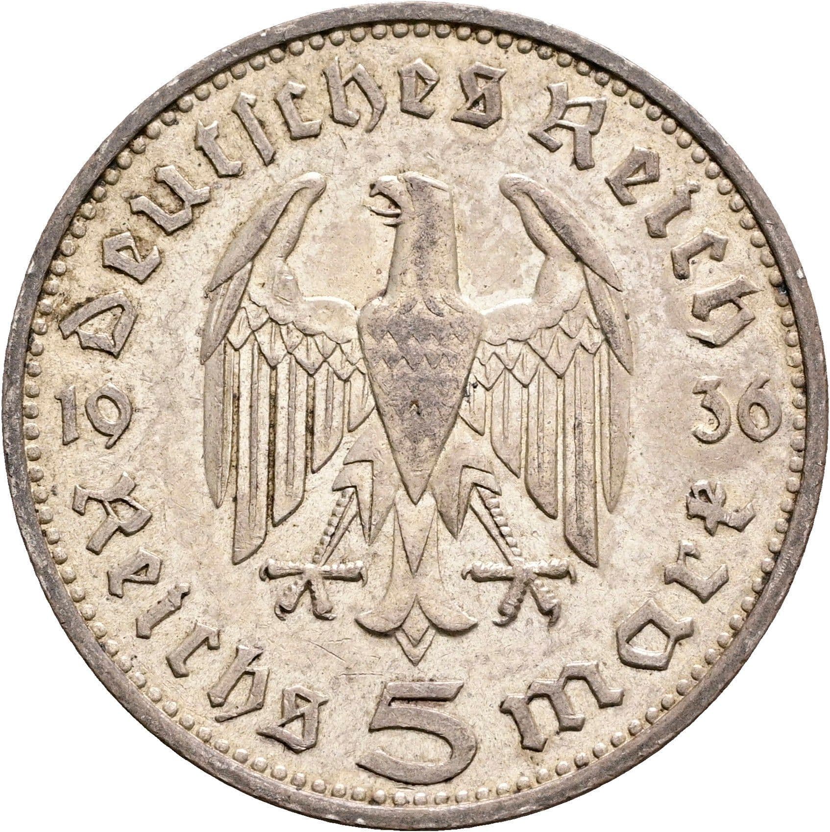 5 Reichsmark Stuttgart 1936 F – Rückseite