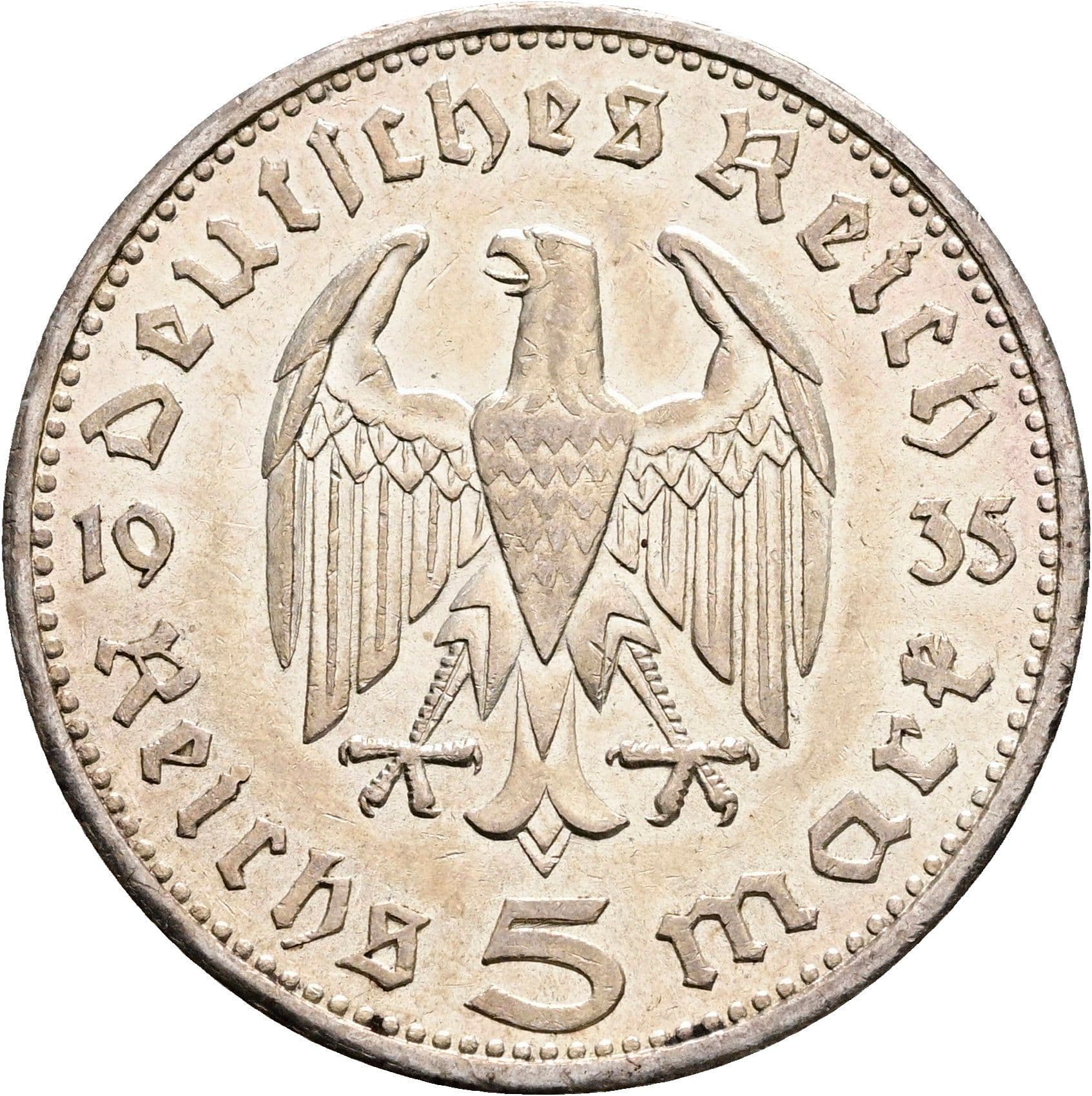5 Reichsmark Karlsruhe 1935 G – Rückseite