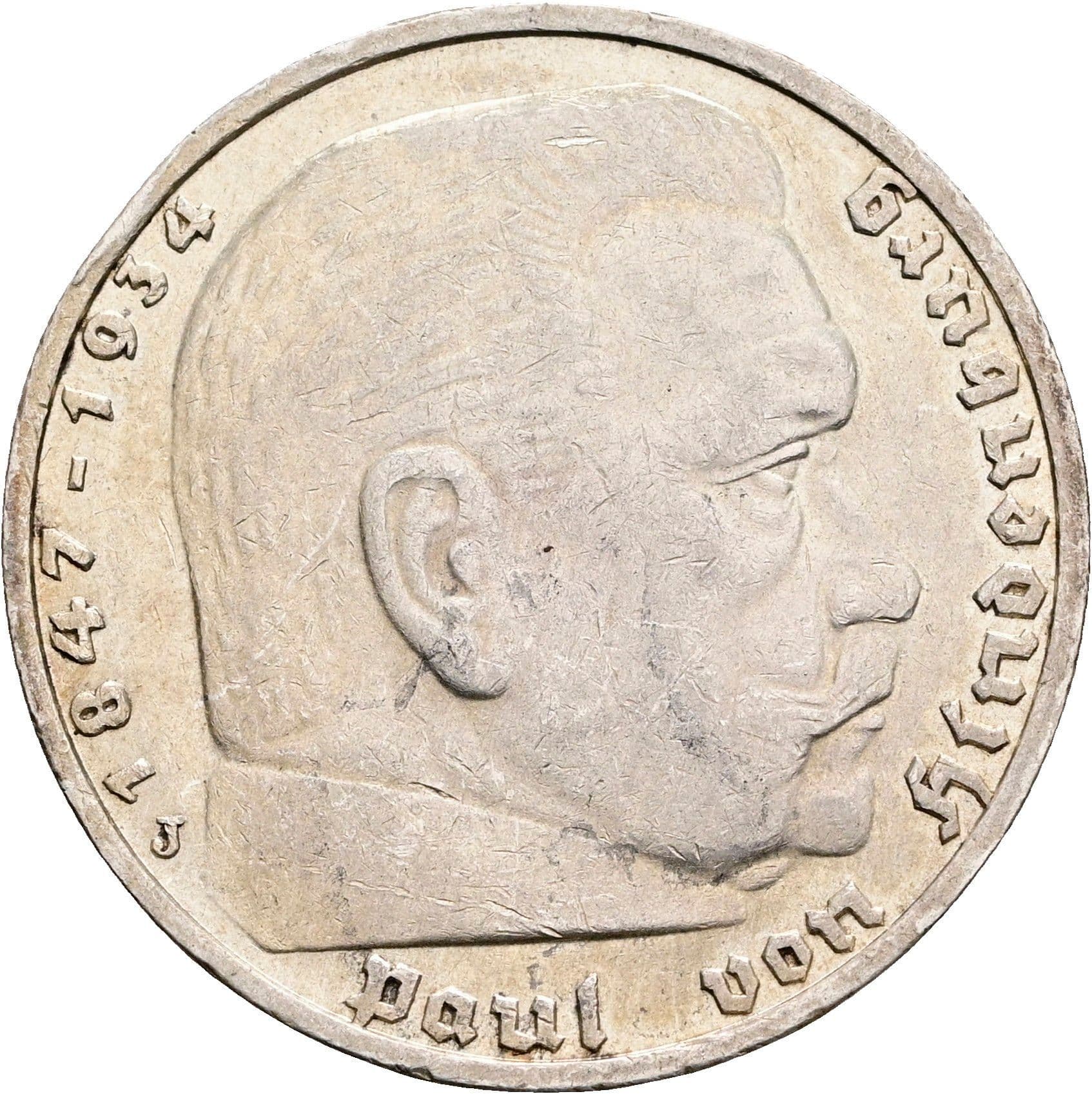 5 Reichsmark Hamburg 1936 J – Vorderseite