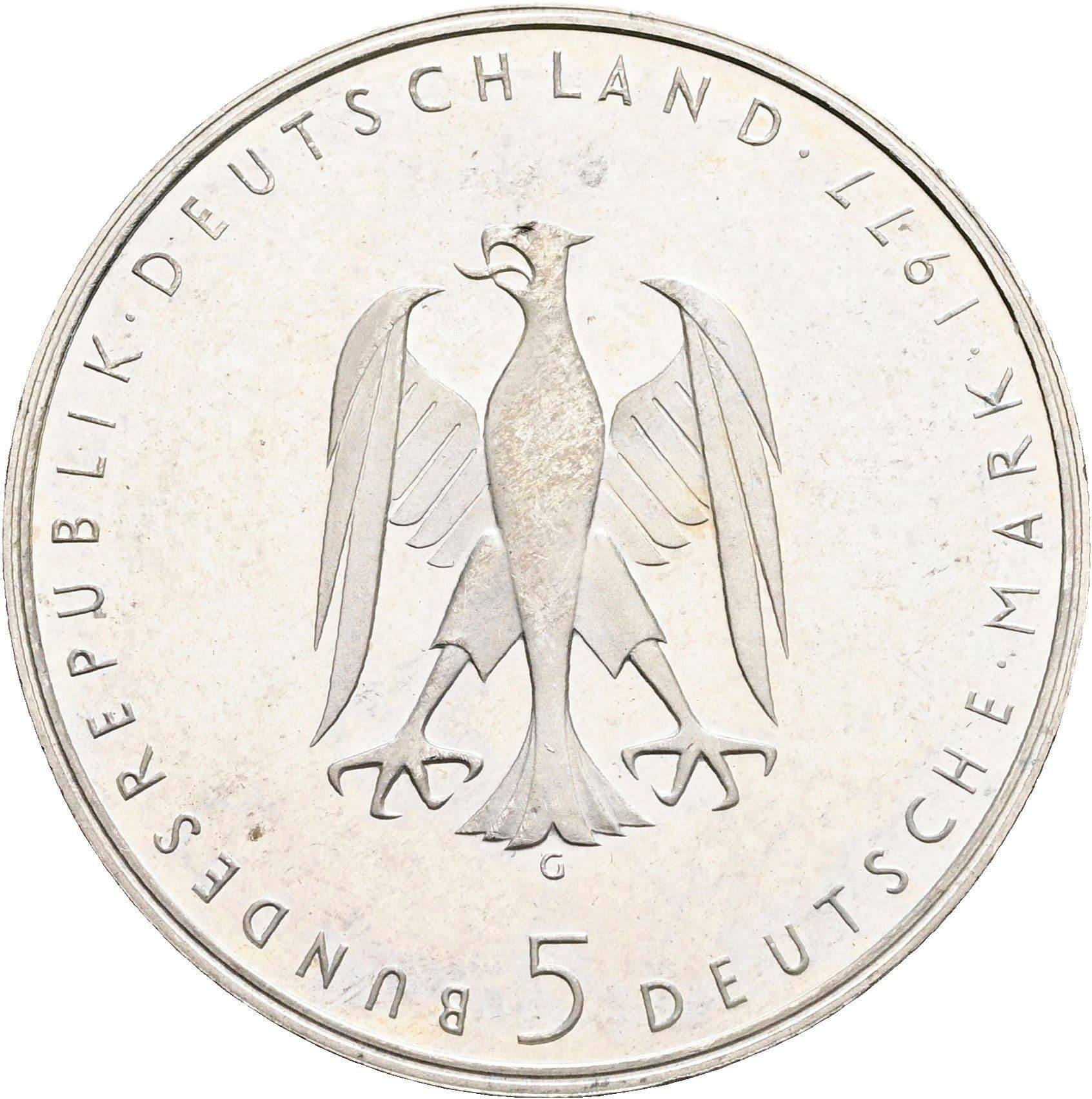 5 Mark Karlsruhe 1977 G – Rückseite