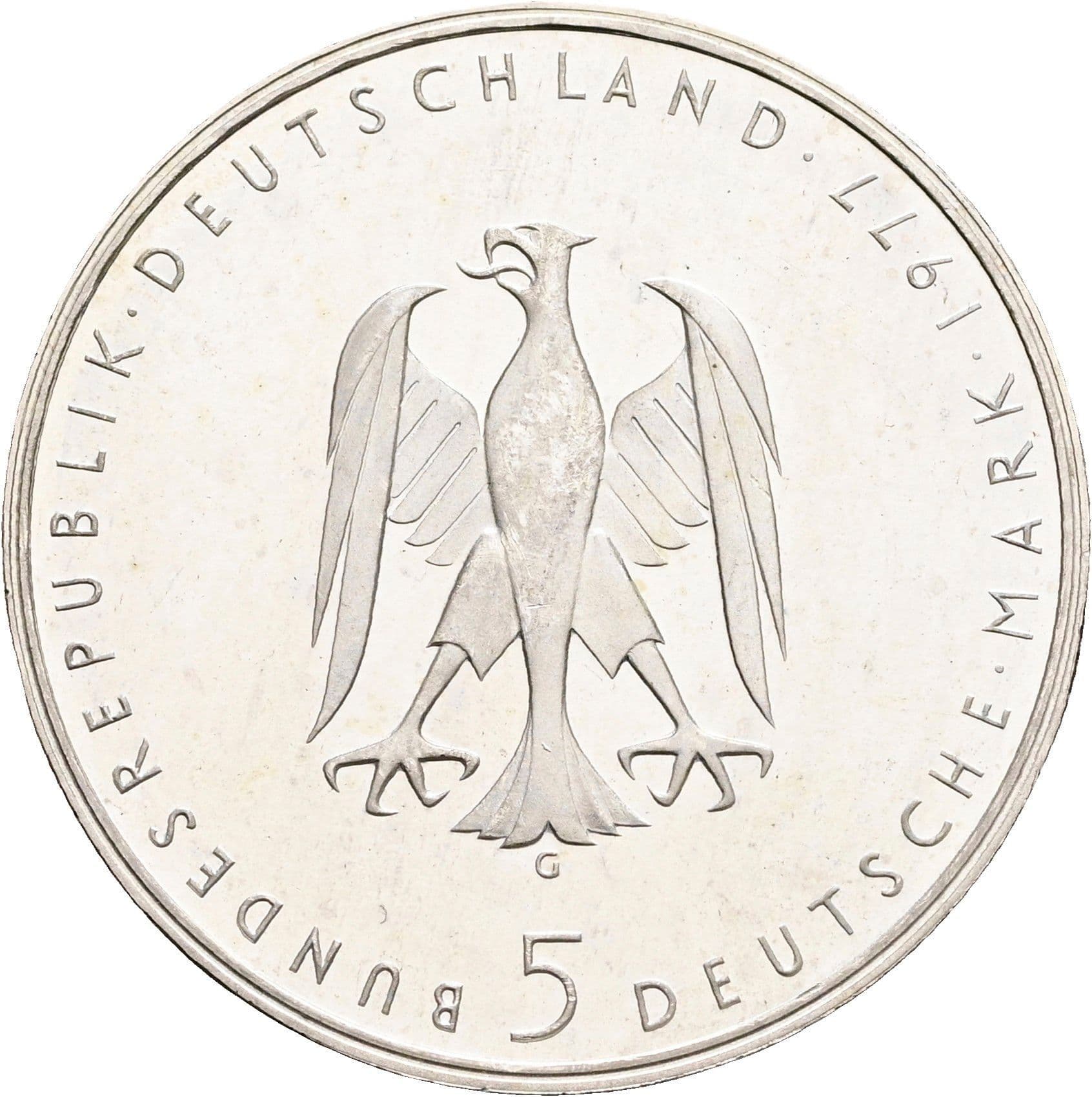 5 Mark Karlsruhe 1977 G – Rückseite