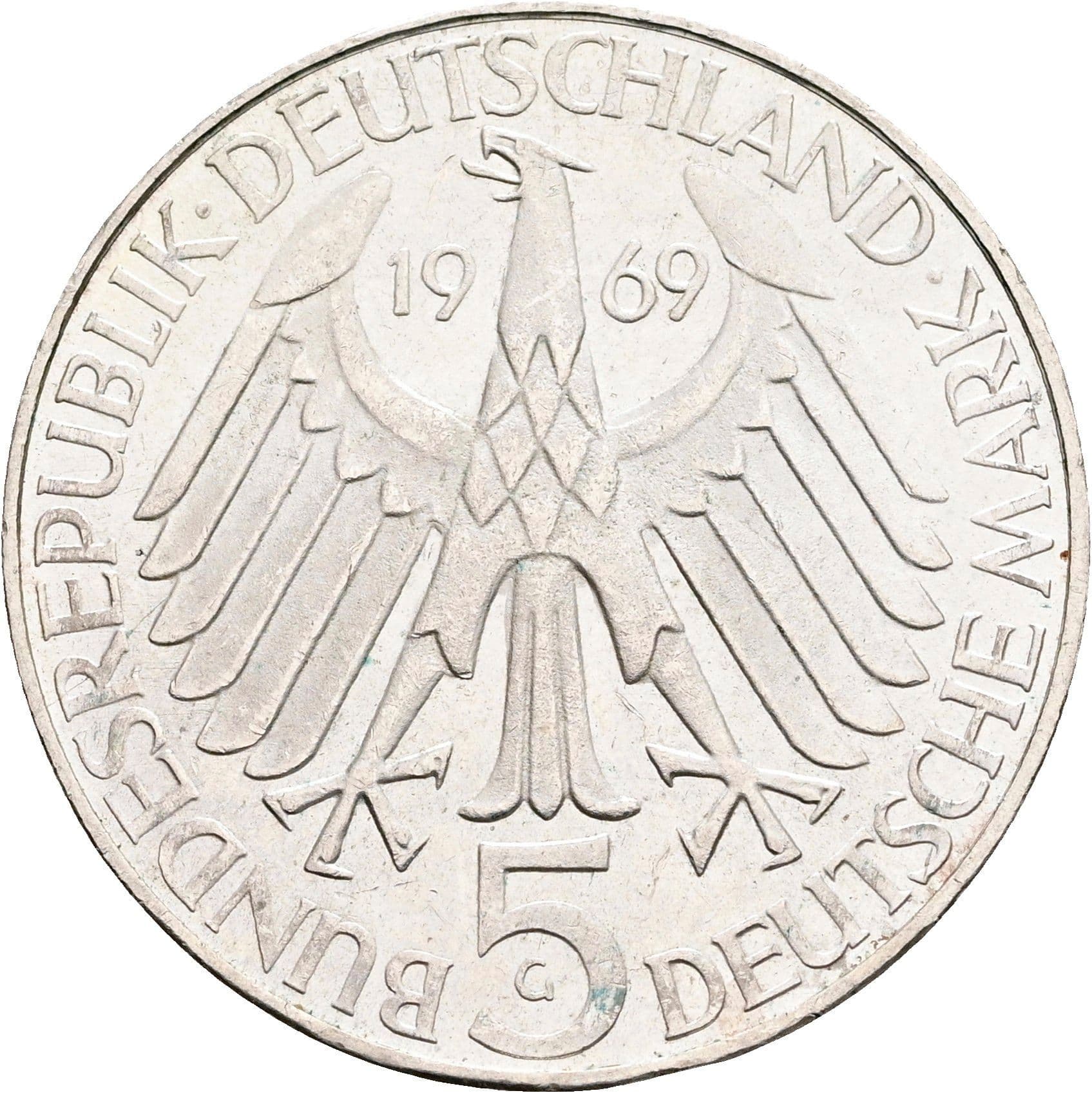 5 Mark Karlsruhe 1969 G – Rückseite