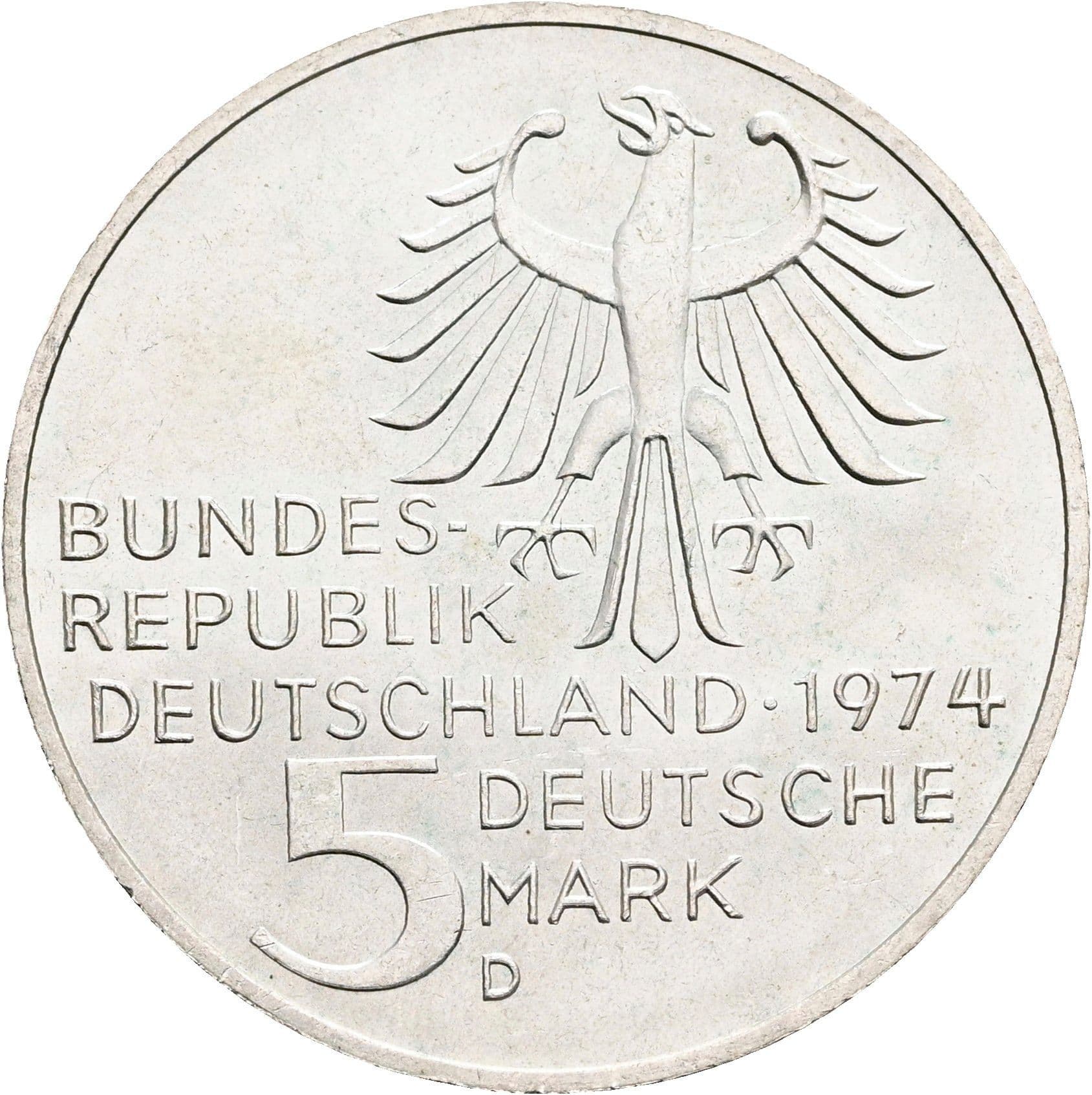 5 Mark München 1974 D – Rückseite