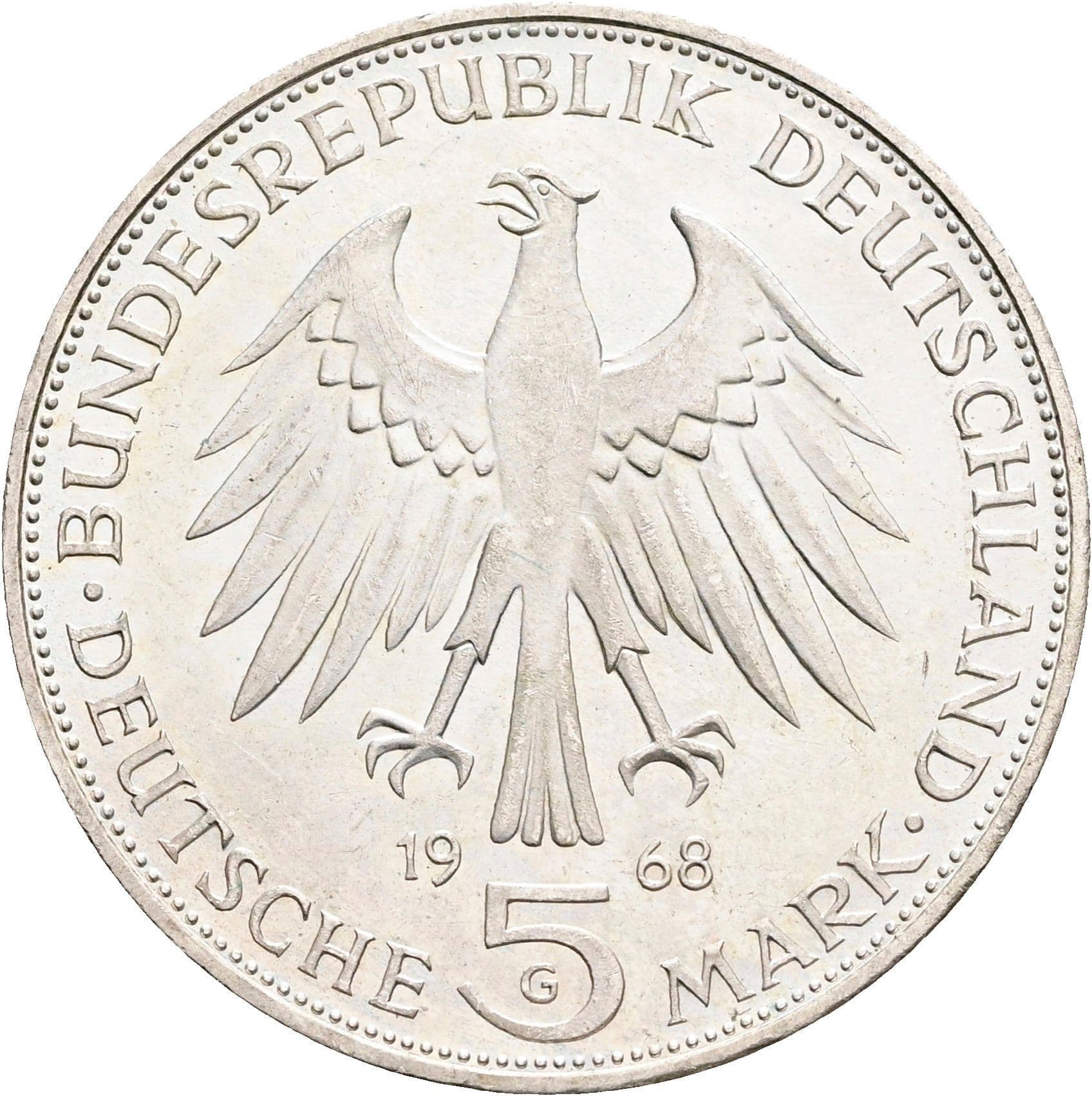 5 Mark Karlsruhe 1968 G – Rückseite