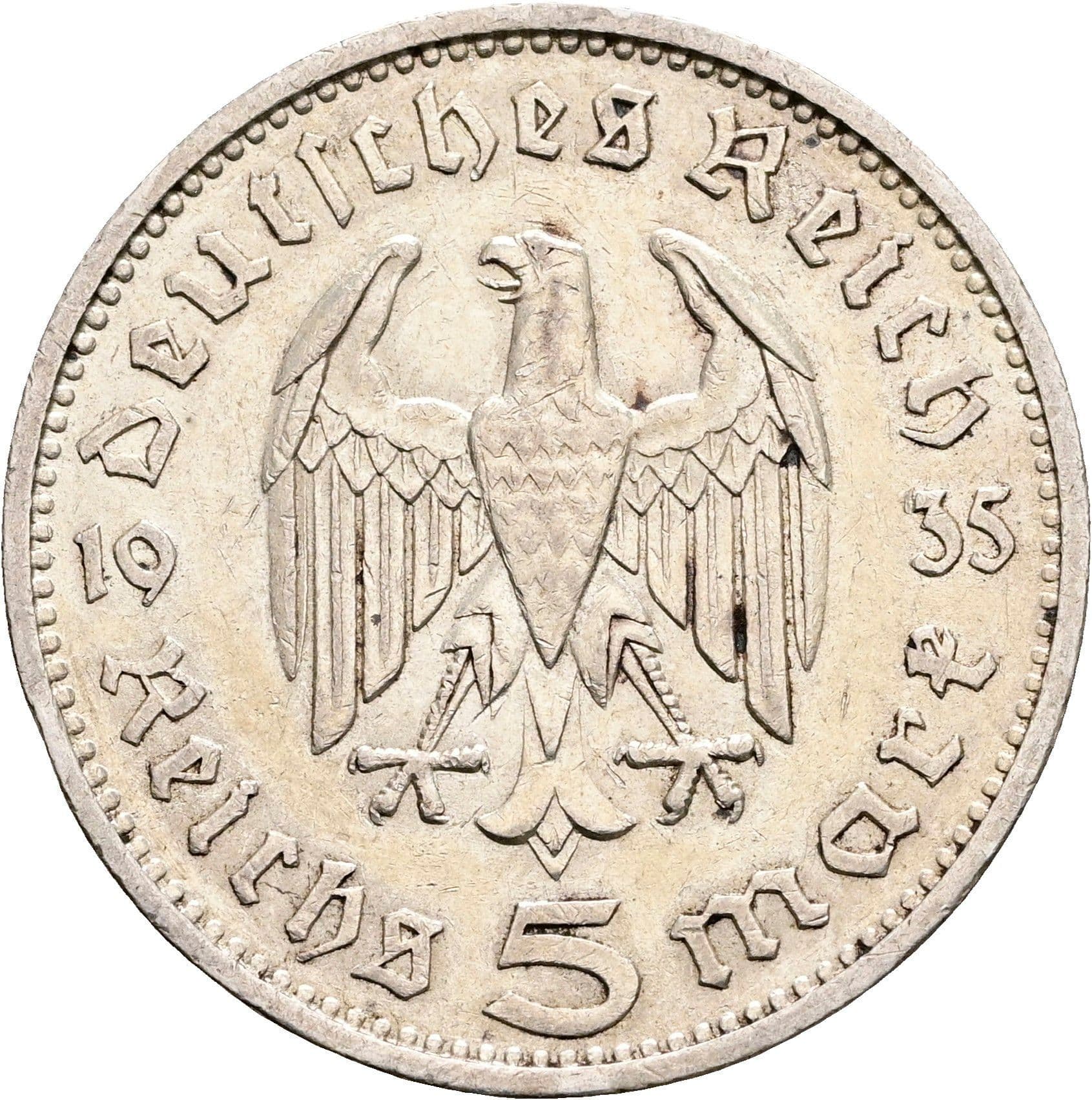 5 Reichsmark Stuttgart 1935 F – Rückseite