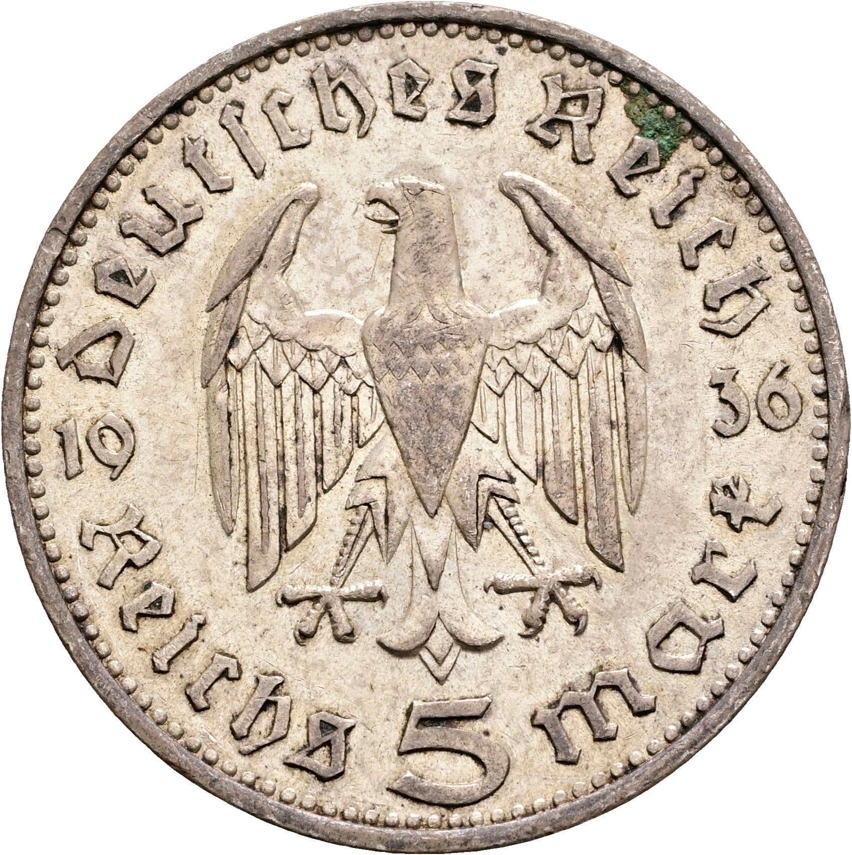 5 Reichsmark Stuttgart 1936 F – Rückseite