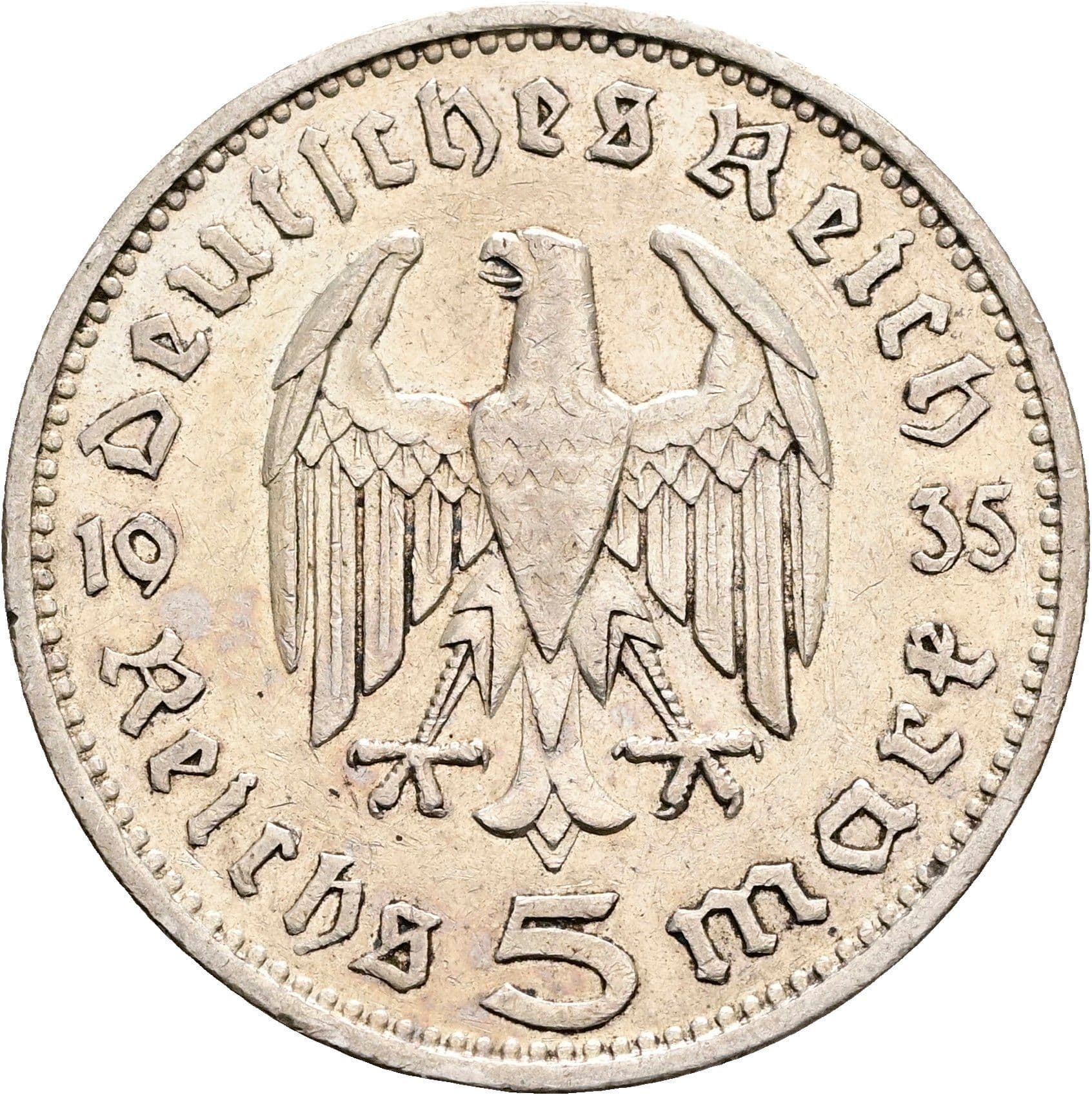 5 Reichsmark Stuttgart 1935 F – Rückseite