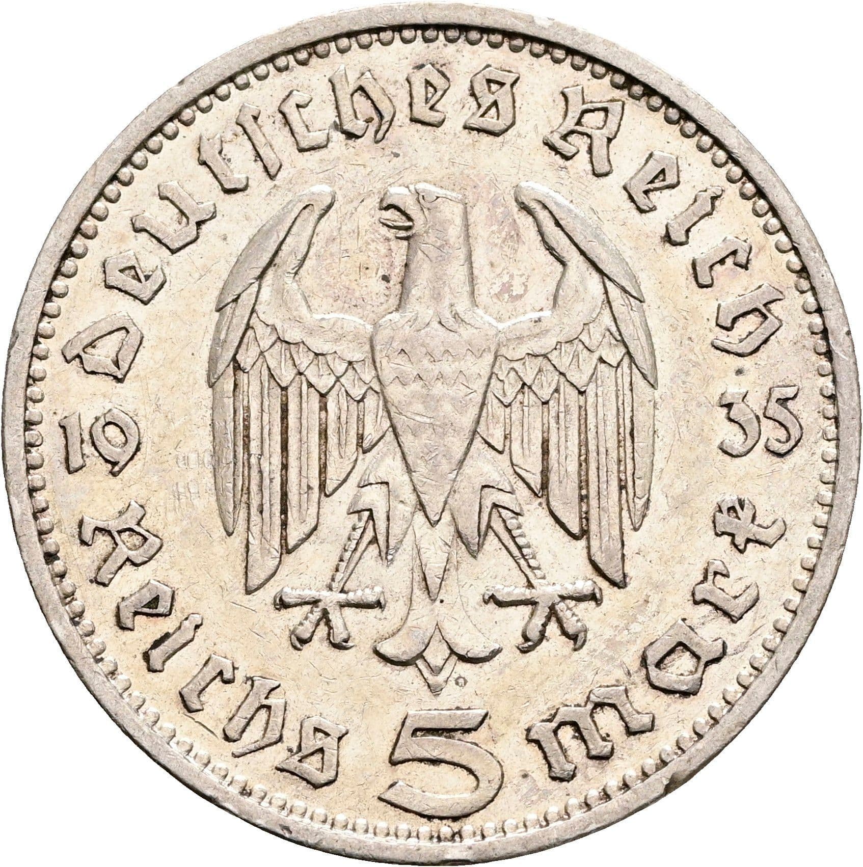 5 Reichsmark Stuttgart 1935 F – Rückseite