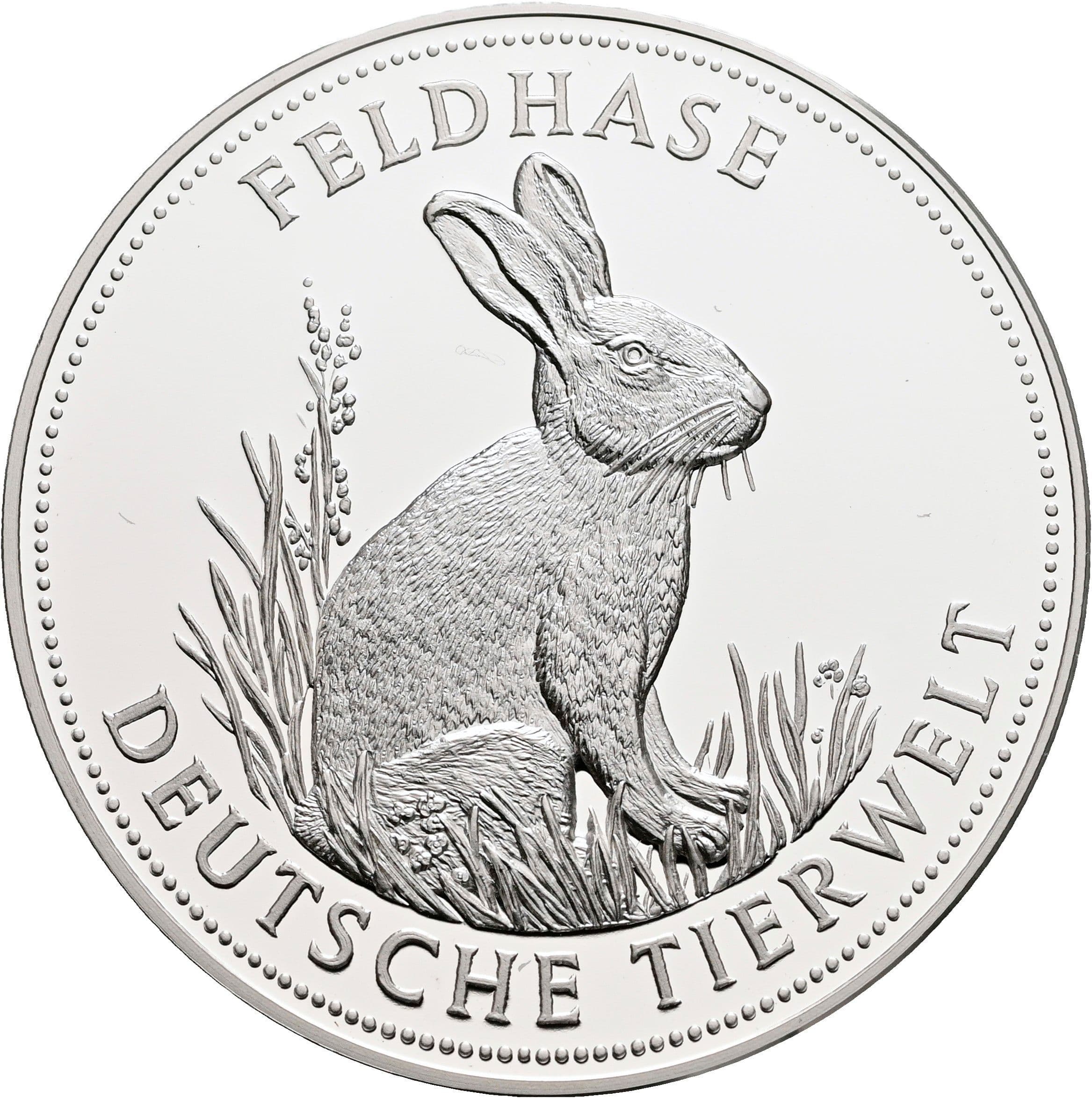 Silbermedaille "Feldhase Deutsche Tierwelt"